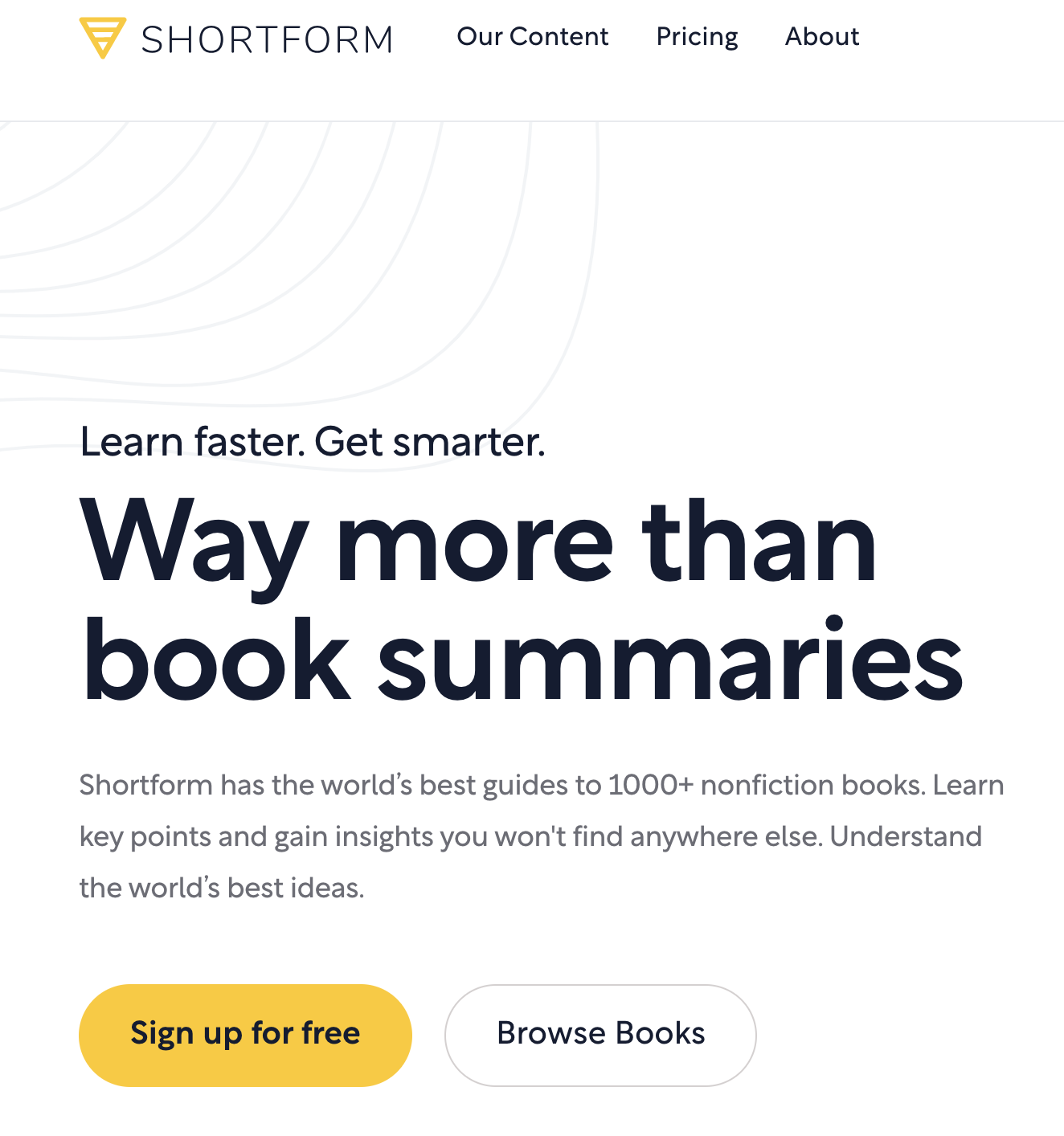 Shortform app home screen – interface of the premium book summary app reviewed in this Shortform review