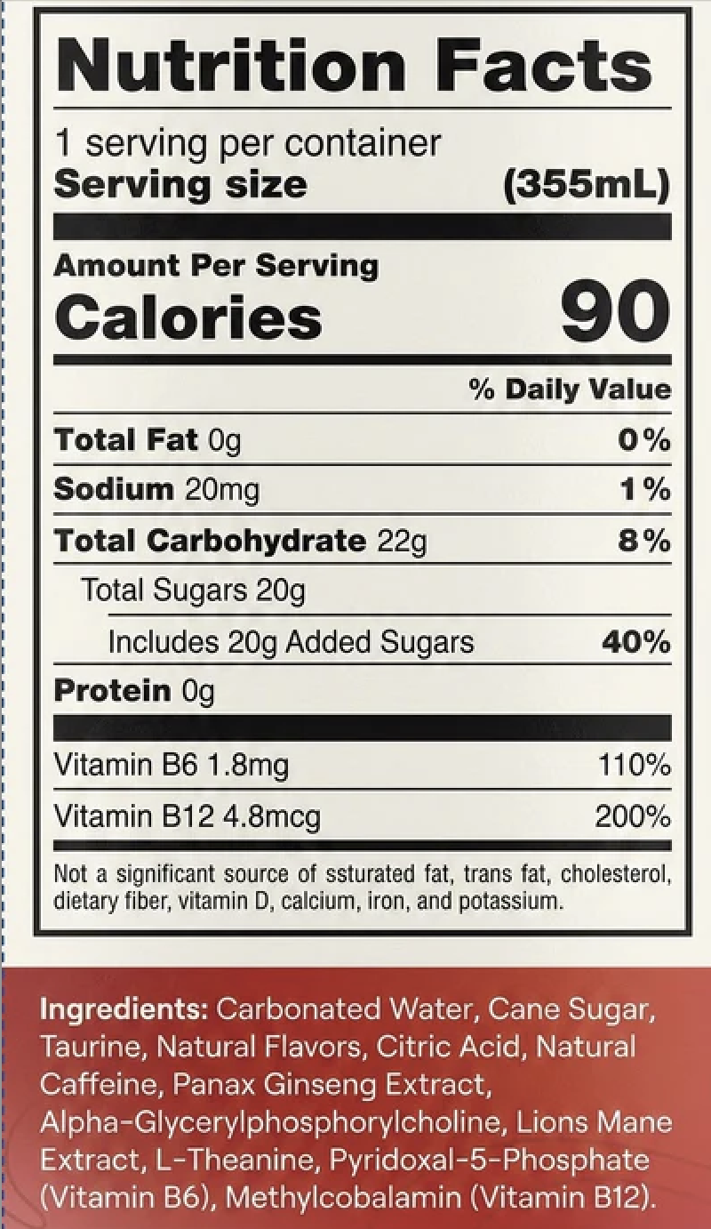 Yapper Nutritional Label