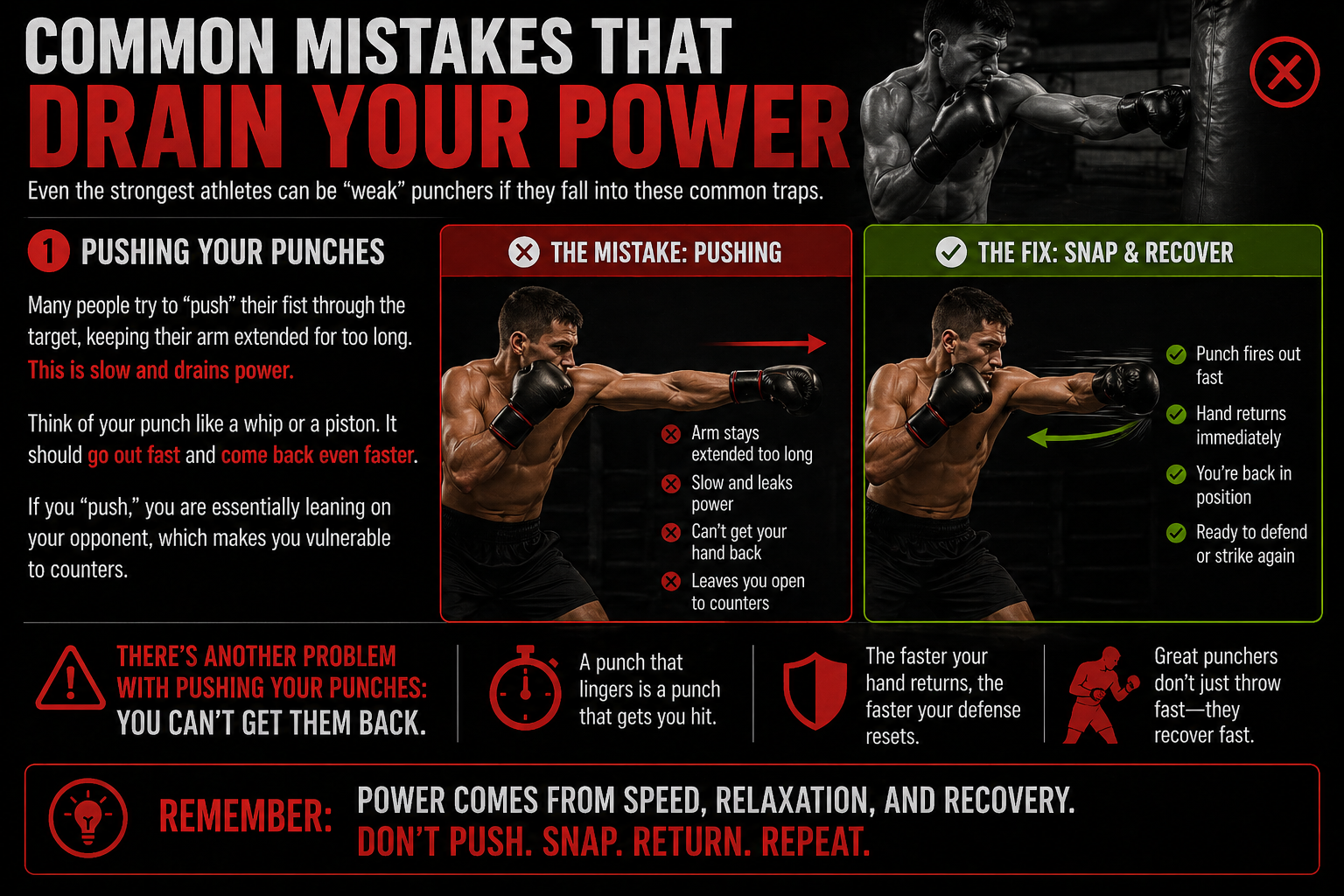 Pushing your punches is a boxing mistake