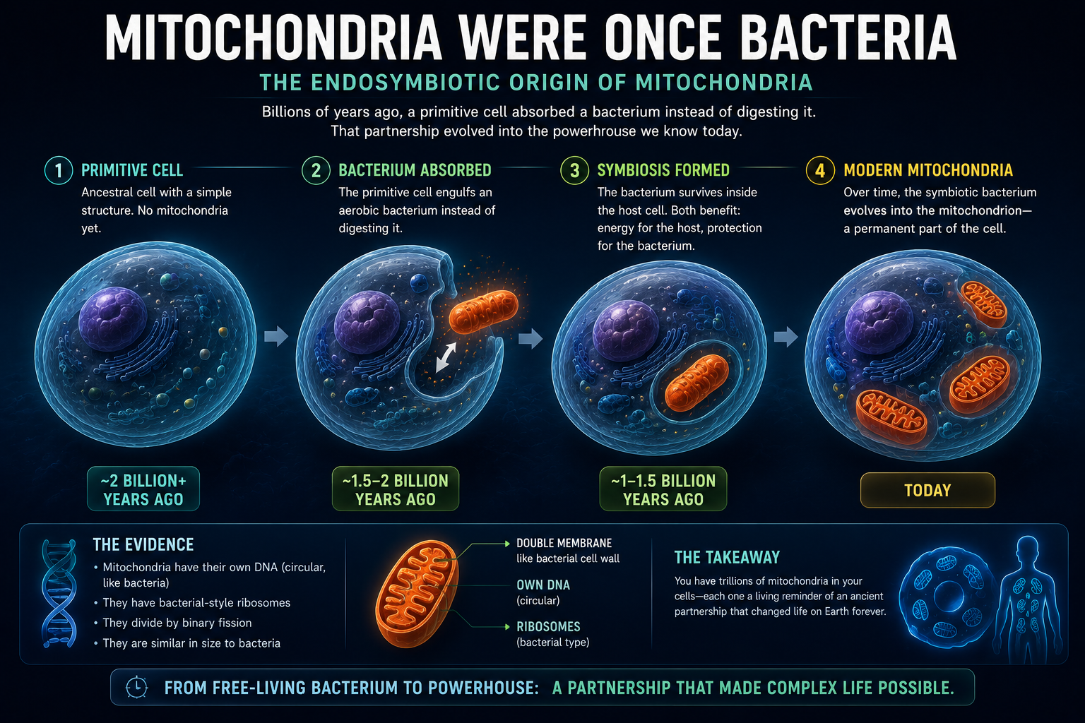 The evolution of mitochondria