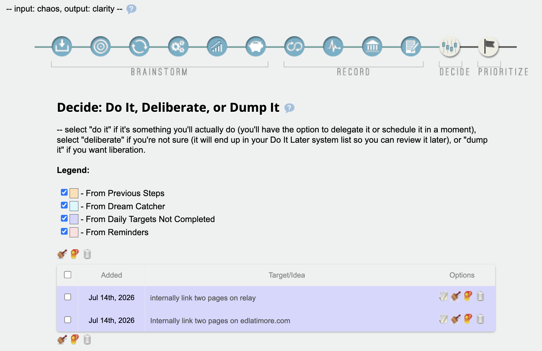 Do it. Deliberate it. Dump it. Simpleology