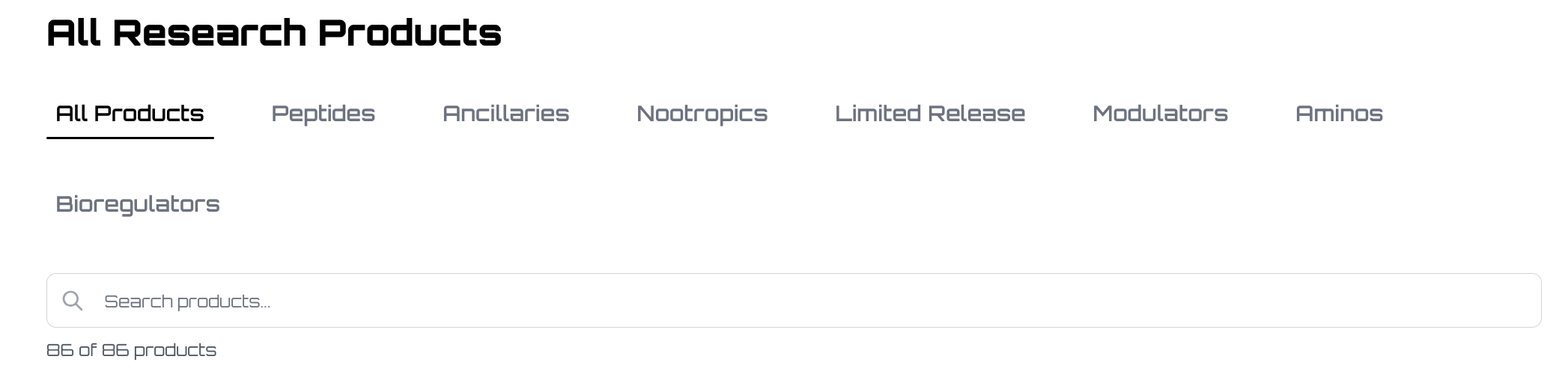 Elite Research Peptides Navigation Menu