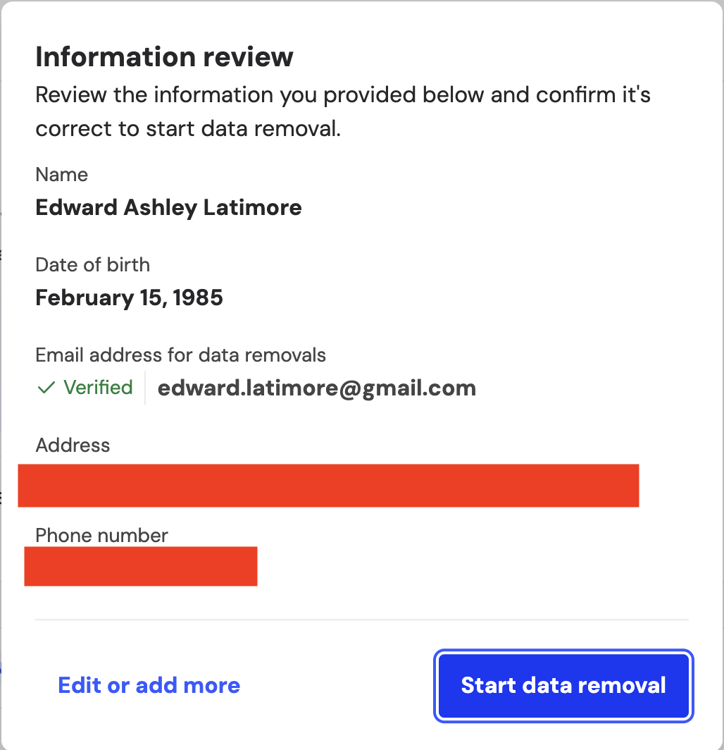 Incogni start data removal