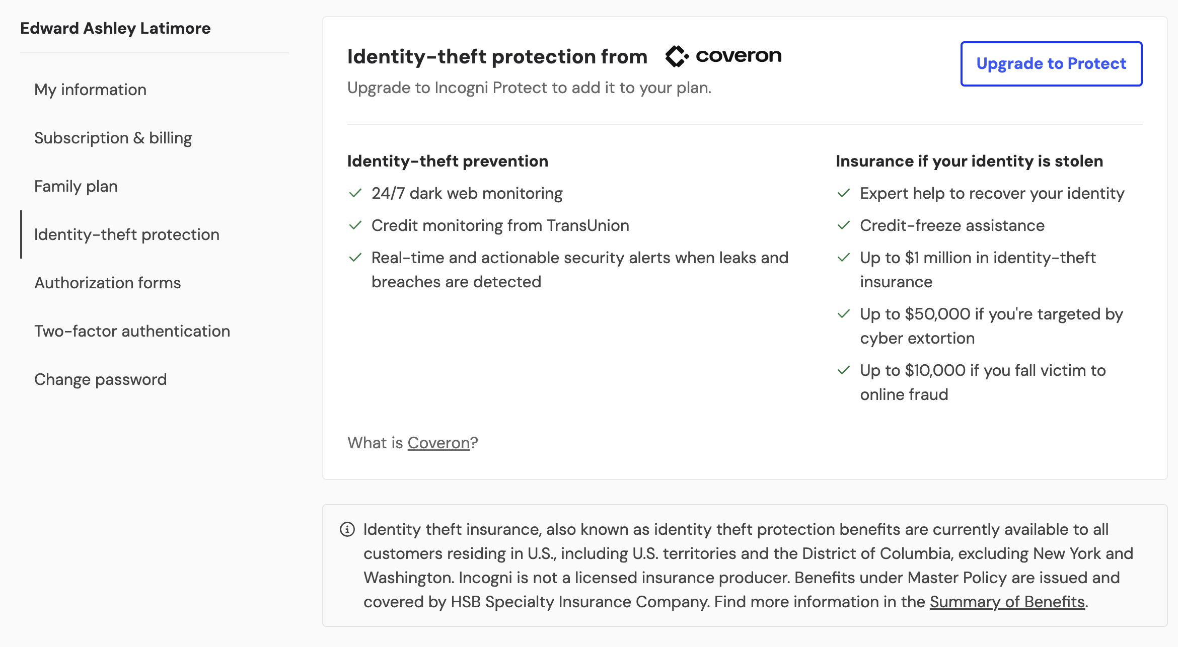 Incogni upgrade to Protect for identity theft