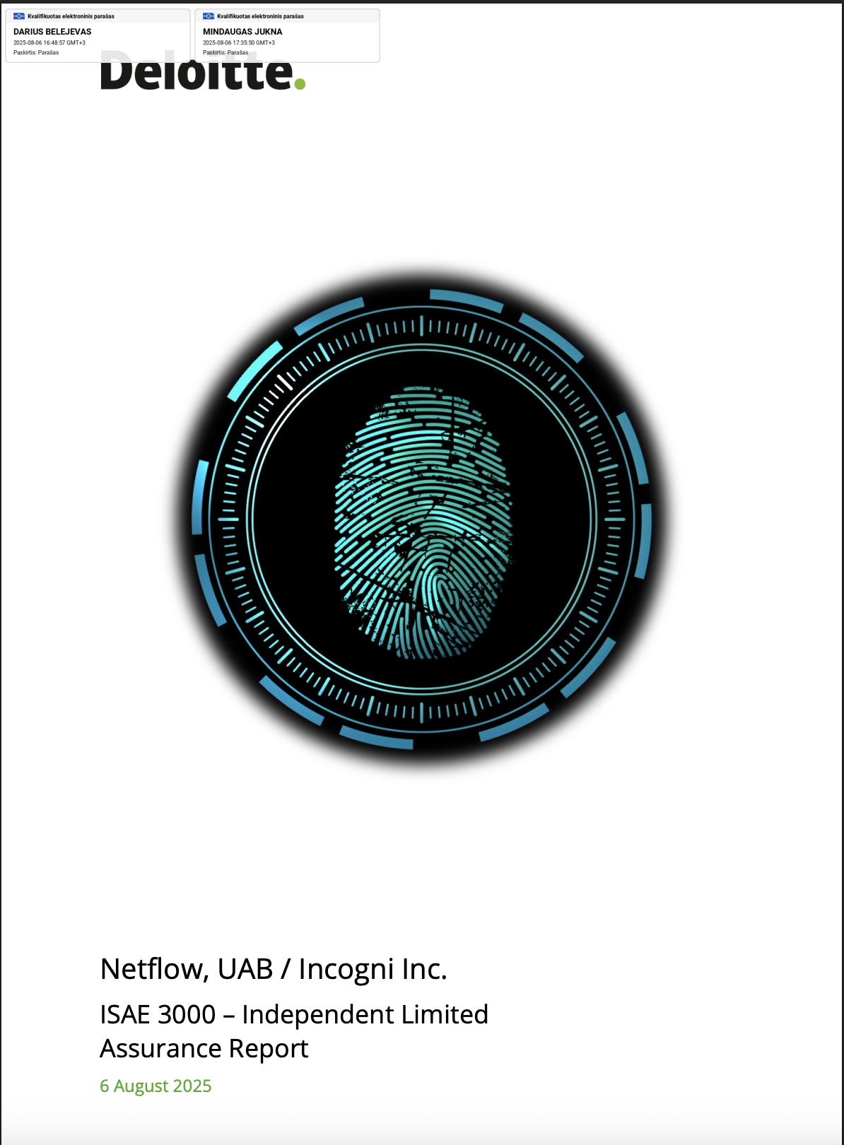 Deloitte Limited Assurance report for Incogni