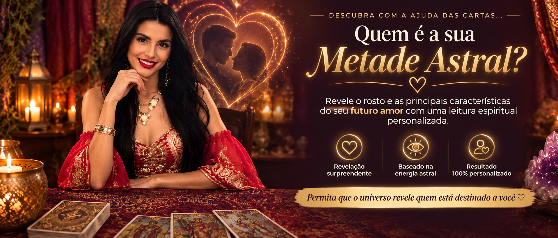 Vidente com cartas de tarot revelando a Metade Astral