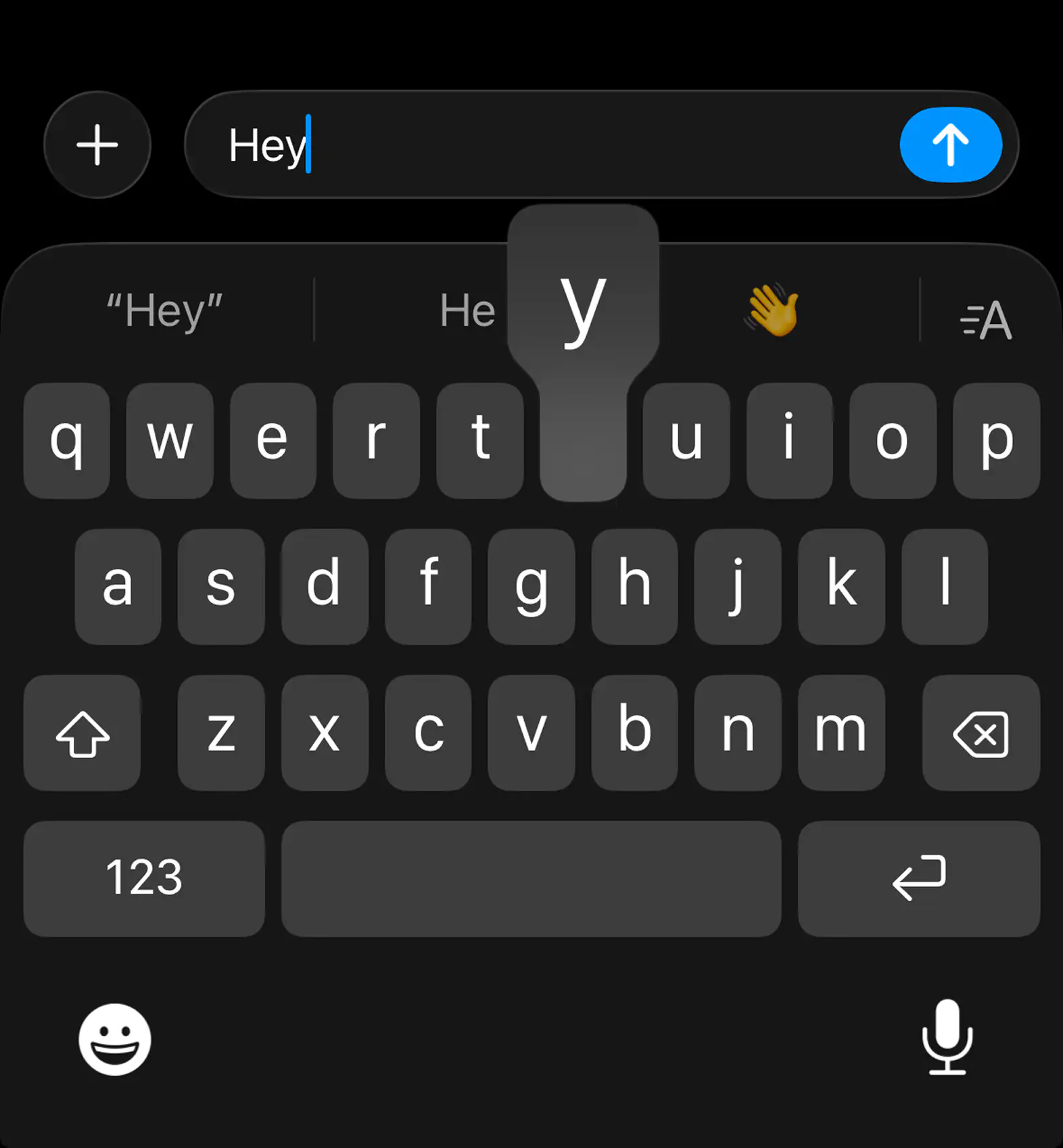Close-up of a phone keyboard showing the word “Hey” being typed, symbolizing the hesitation and vulnerability of reconnecting with a friend online.