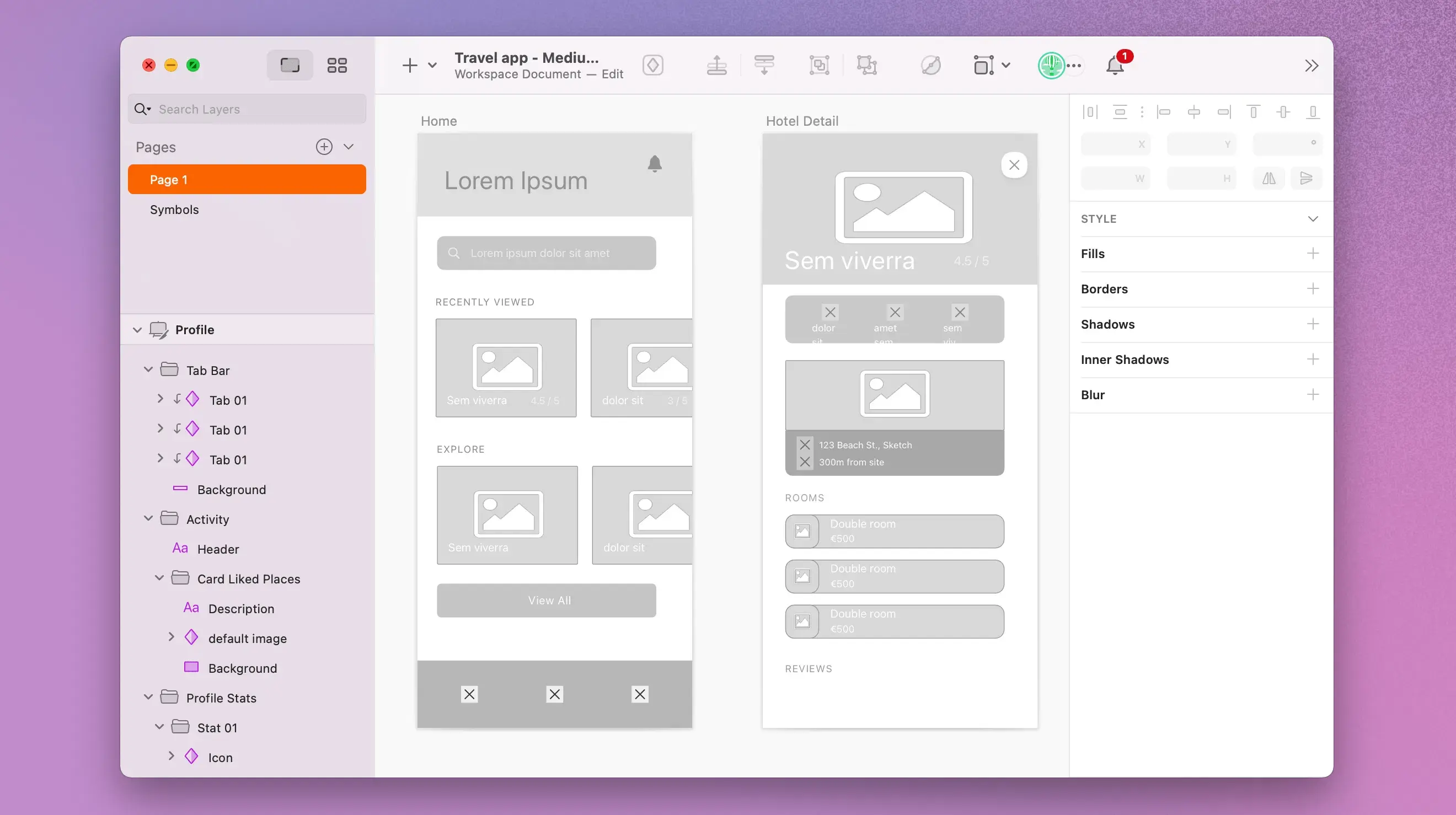 Screenshot of a Sketch interface helping designers to plan layouts and interface structure efficiently.