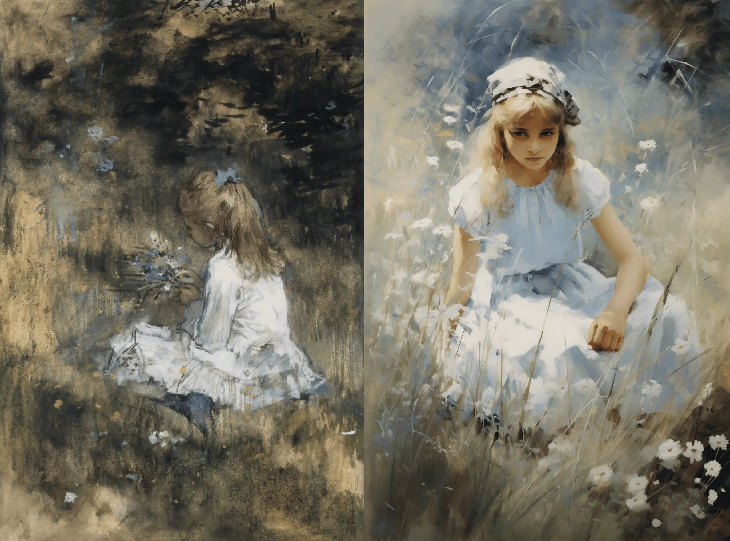Comparison of human artwork and AI-generated artwork, showing imperfections vs polish
