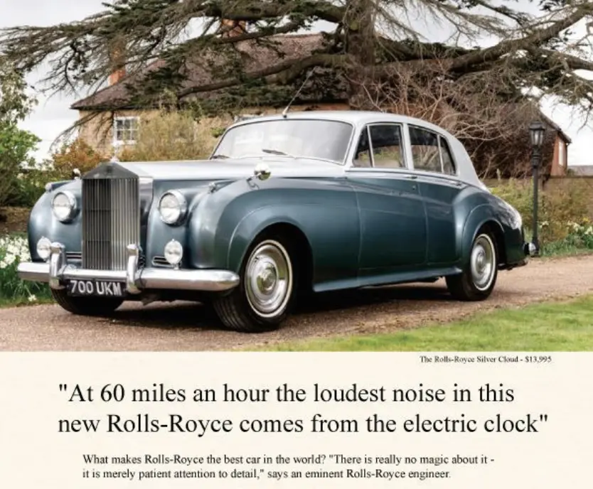 An ad for Ogilvy's superhit Rolls Royce campaign.