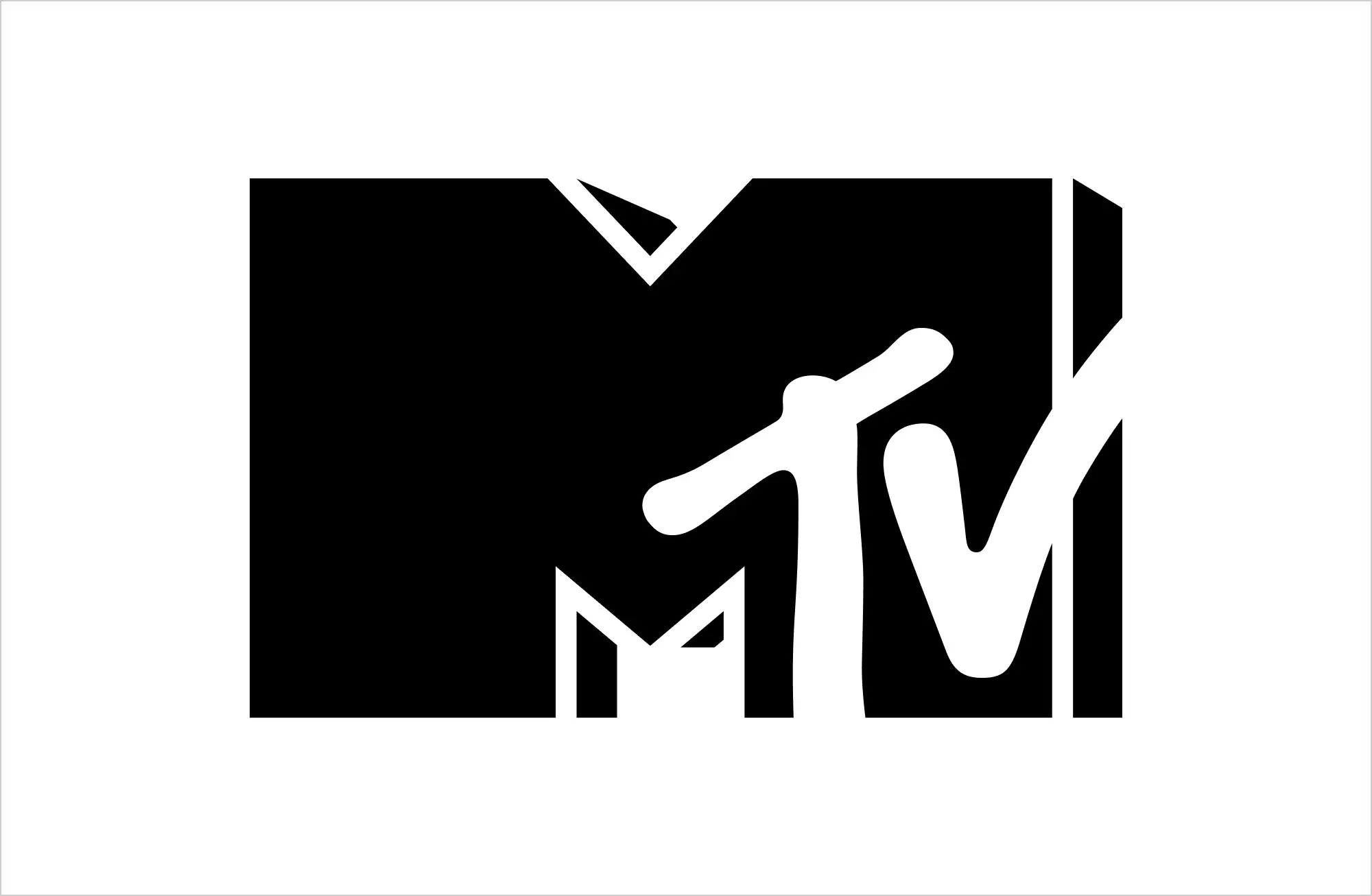 2010 MTV logo with cropped black block “M” and bold white “TV,” reflecting the brand’s shift beyond music.