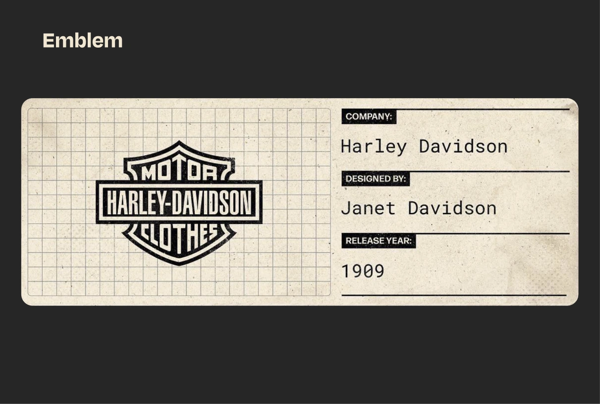 Classic Harley-Davidson logo showing a horizontal bar with ‘HARLEY-DAVIDSON’ in white, set over a shield with ‘MOTOR’ and ‘CYCLES’.