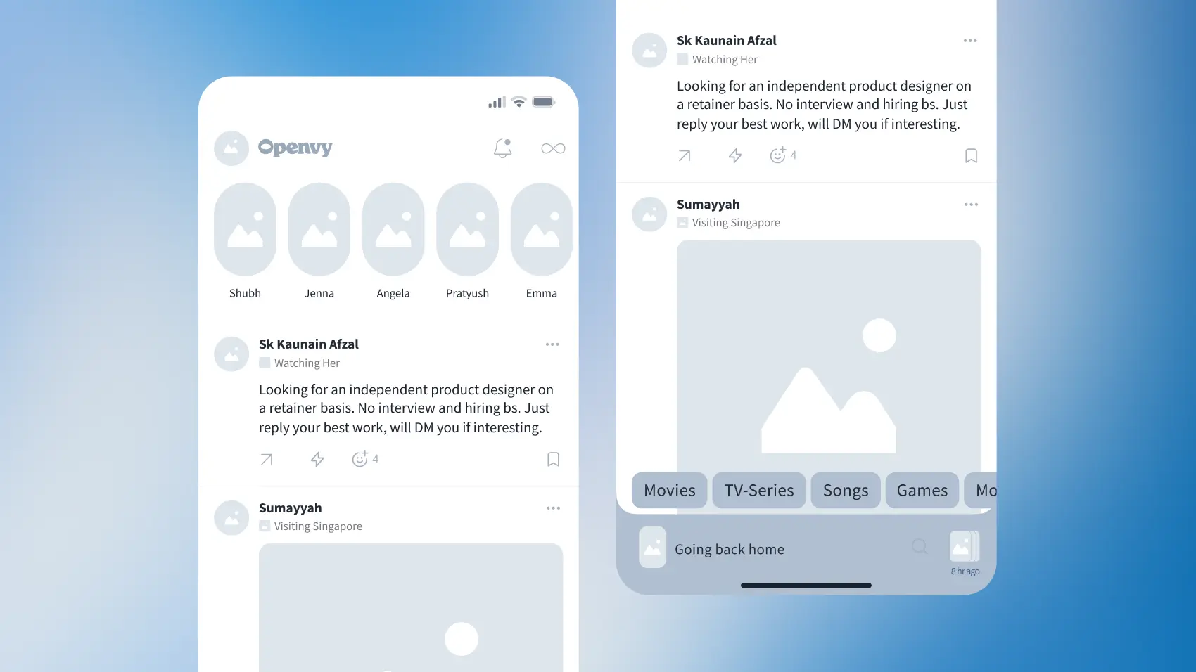 A mid-fidelity wireframe displaying clearer layouts with placeholder text and defined sections, highlighting usability, information hierarchy, and page flow.