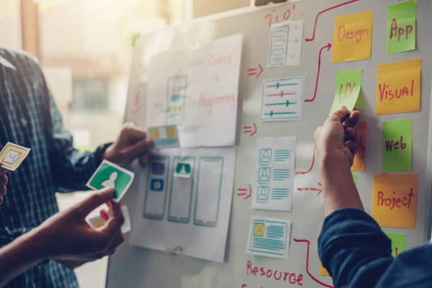 A brainstorming board for mapping UX journeys with UI.
