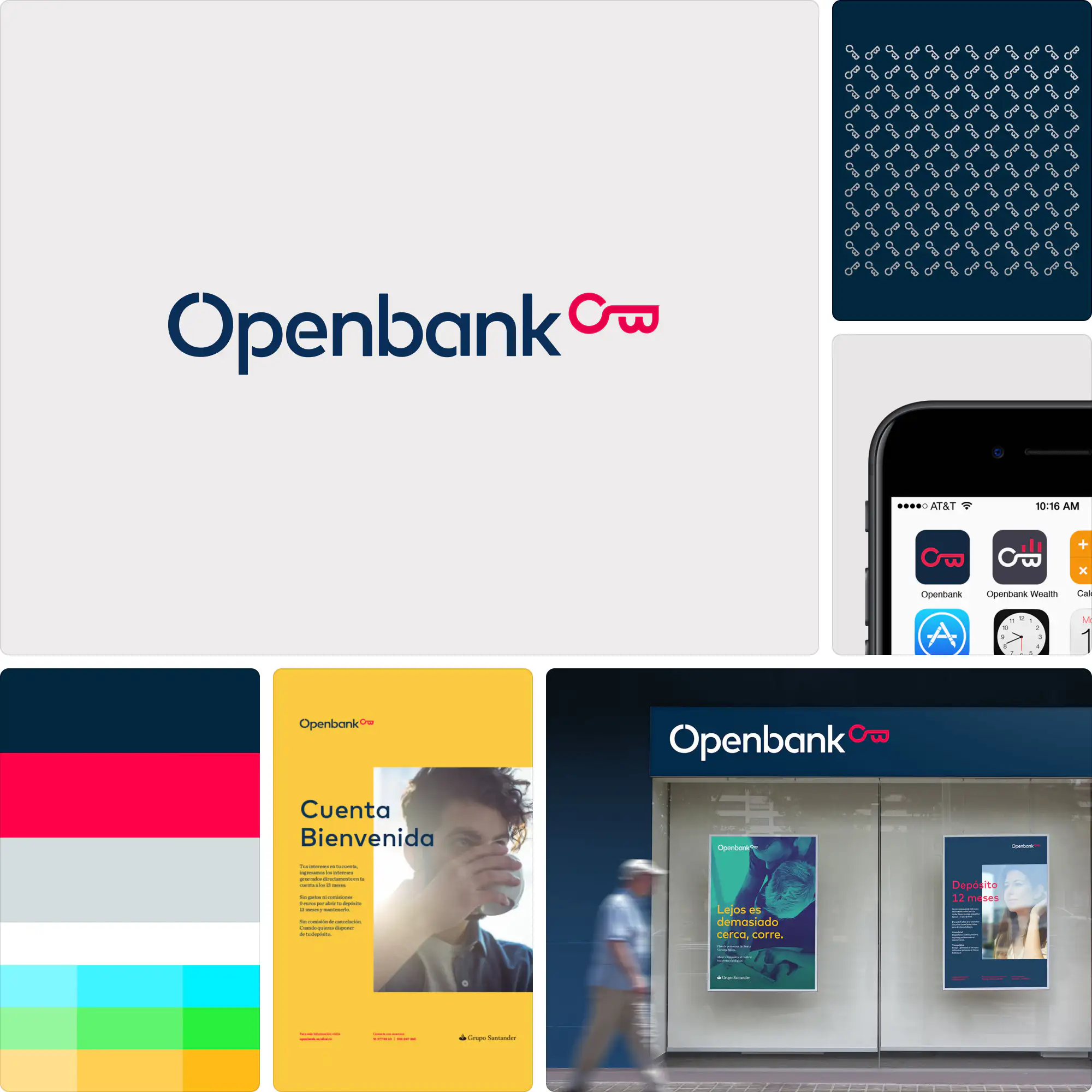 Openbank branding designed by Saffron featuring colorful gradients, dynamic typography, and approachable visual elements across apps and web.