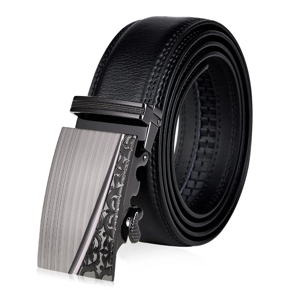 Vbiger Leather Belt Mens Slide Buckle 35mm Ratchet Slidebelts Black ...