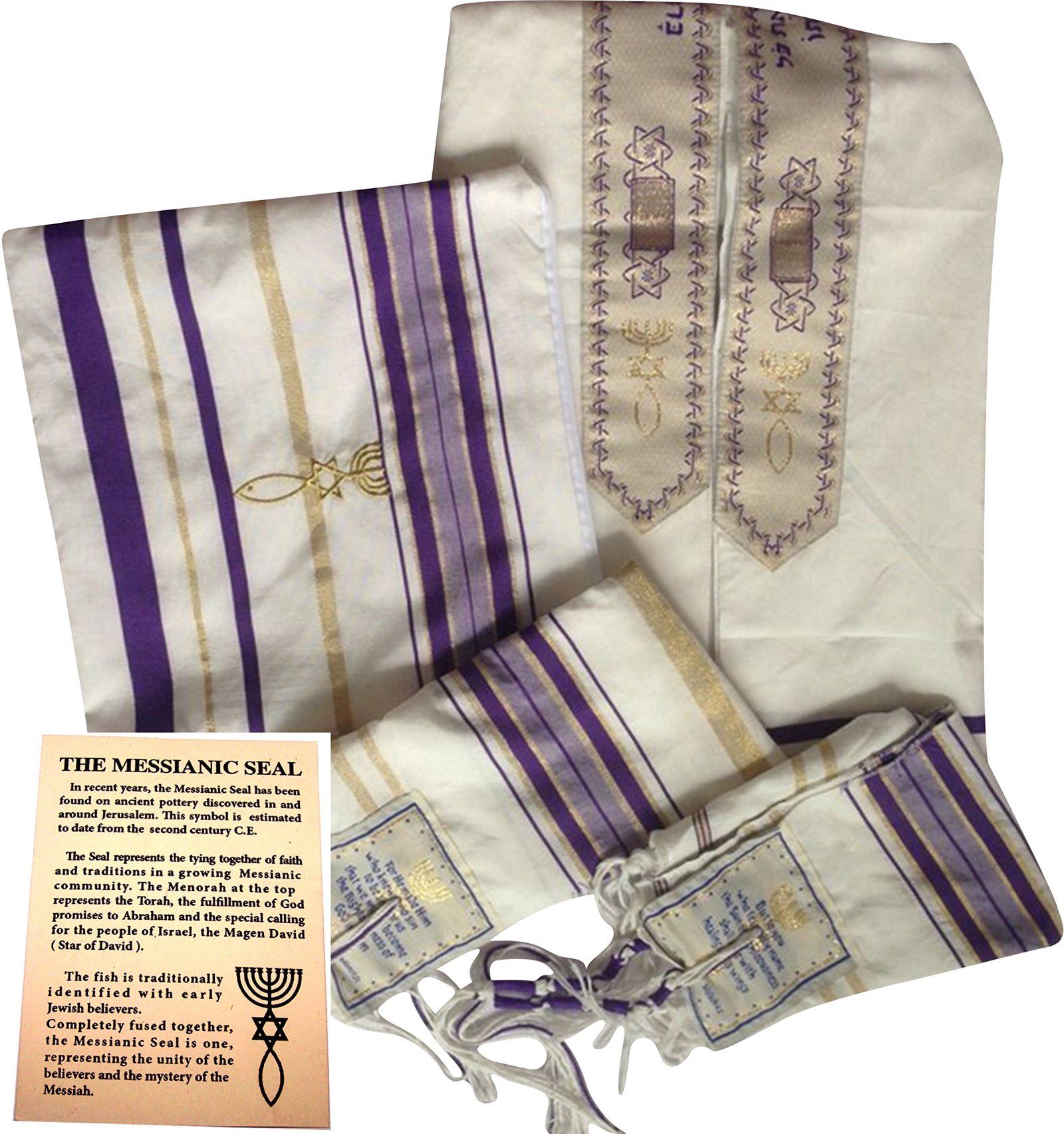 4 Purple-2 Jerusalem Four Black-2 Messianic New Covenant Prayer Shawls Tallits 72x22 in Matching Bags