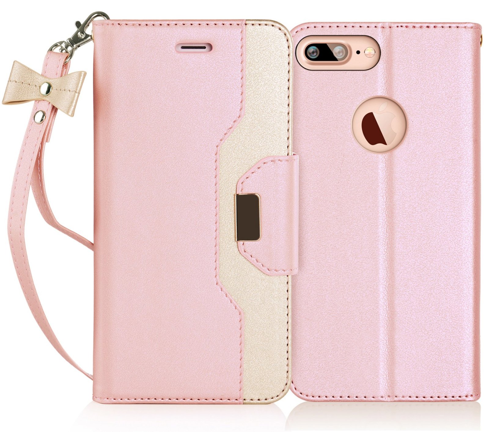 iPhone 7 Plus Wallet Case,FYY RFID Blocking Makeup Mirror Leather Bow-knot Strap