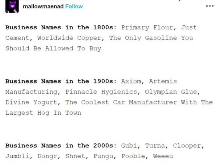 meme making fun of current company names
