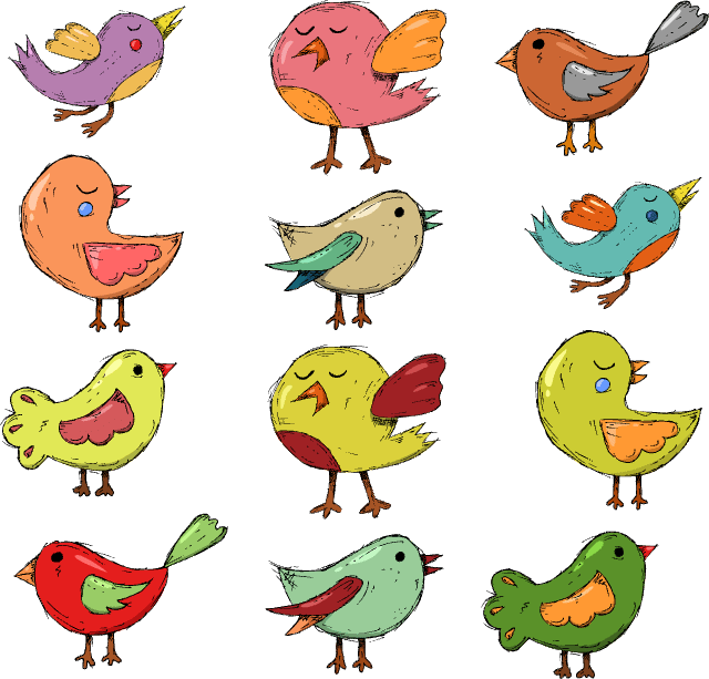 An animated picture describing birds singing and echoing each other.