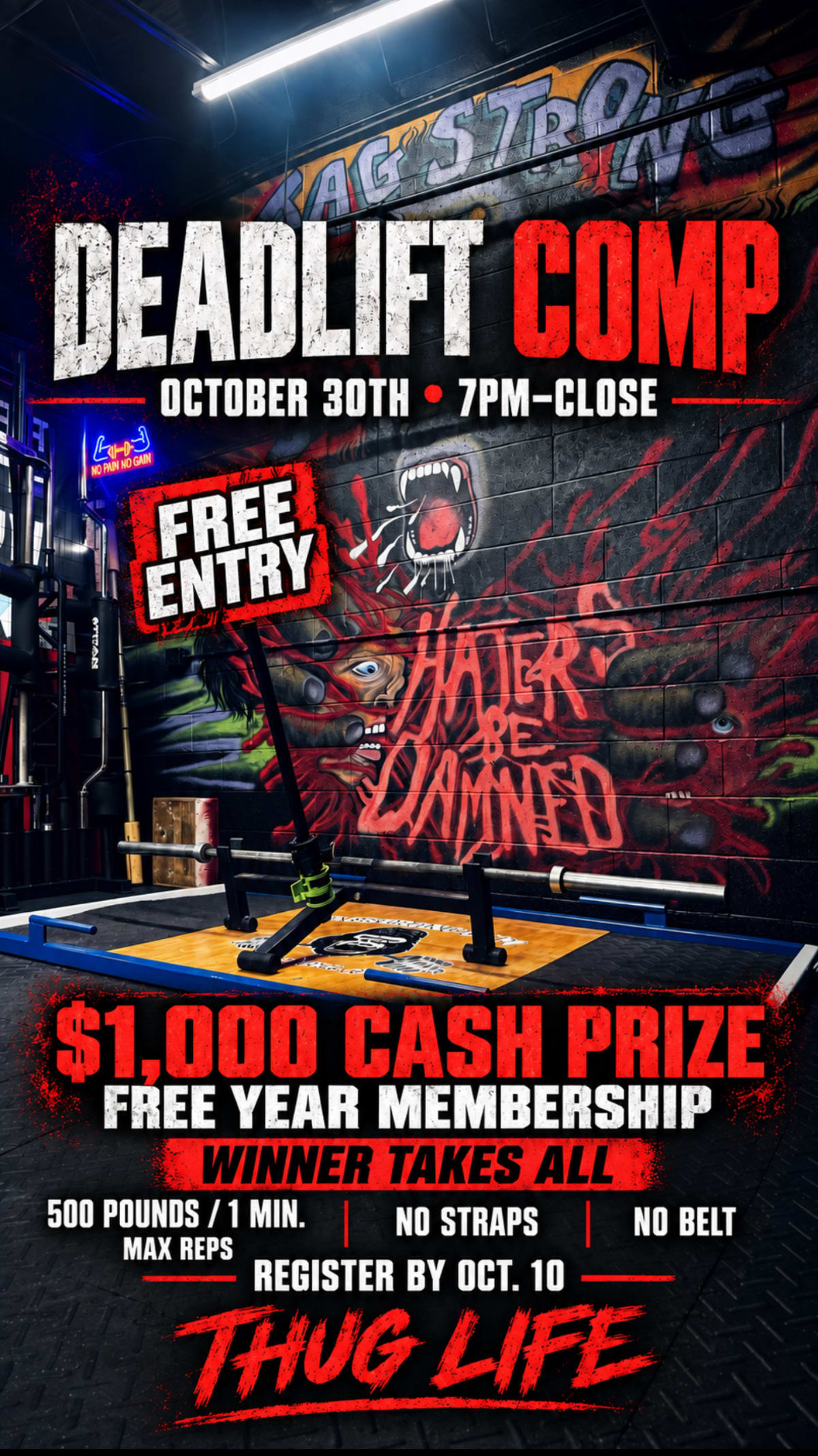 Deadlift Competition flyer, JagStrong Gym, Oct 30