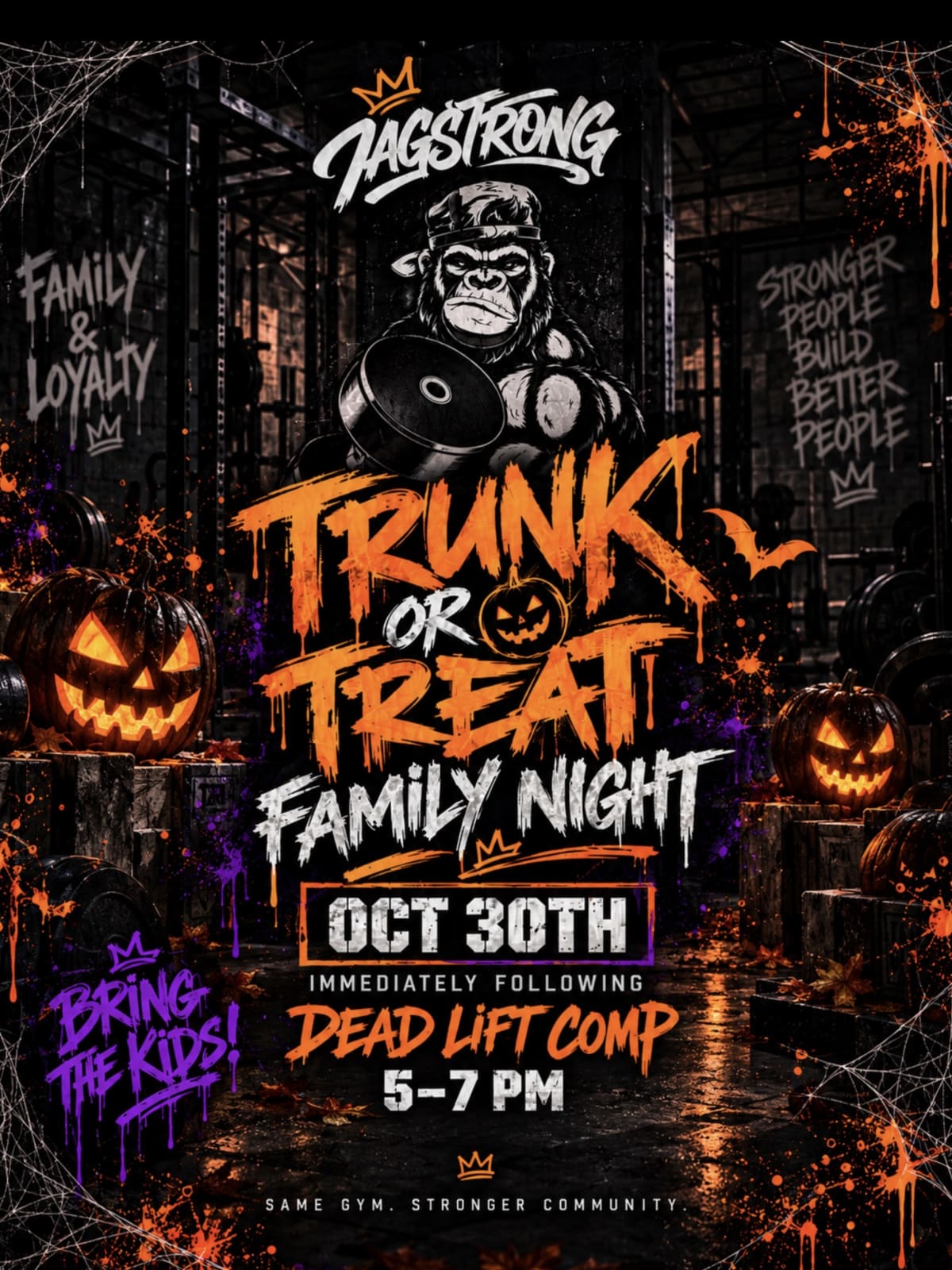 Trunk or Treat Family Night flyer, JagStrong Gym, Oct 30
