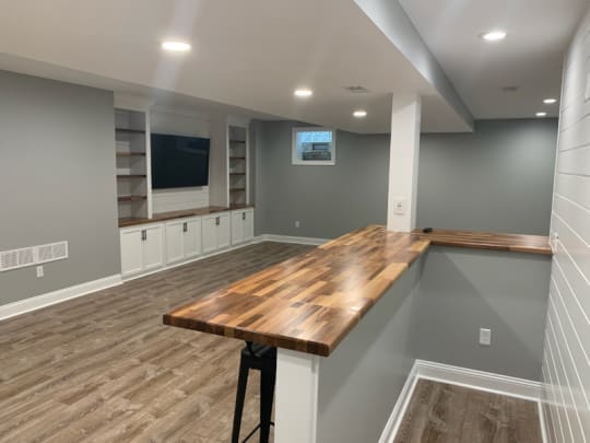 Custom wooden countertop side view.