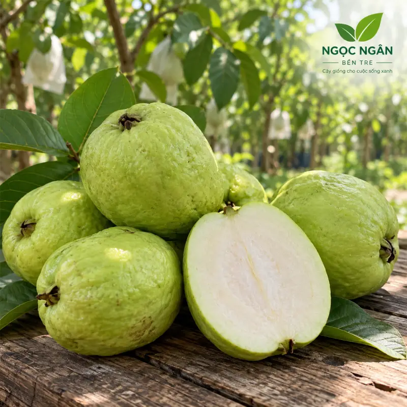 Seedless guava — green skin with crisp white flesh and no seeds