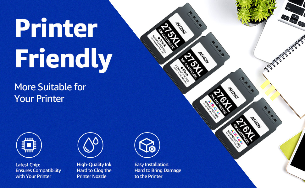 Canon 275 276 Ink Replacement TECKKIN Ink Cartridge Combo Pack – Replacement For Canon PG-275XL & CL-276XL, High Yield, For PIXMA TR4720, TS3522 450 Page Black 400 Page Color Ink