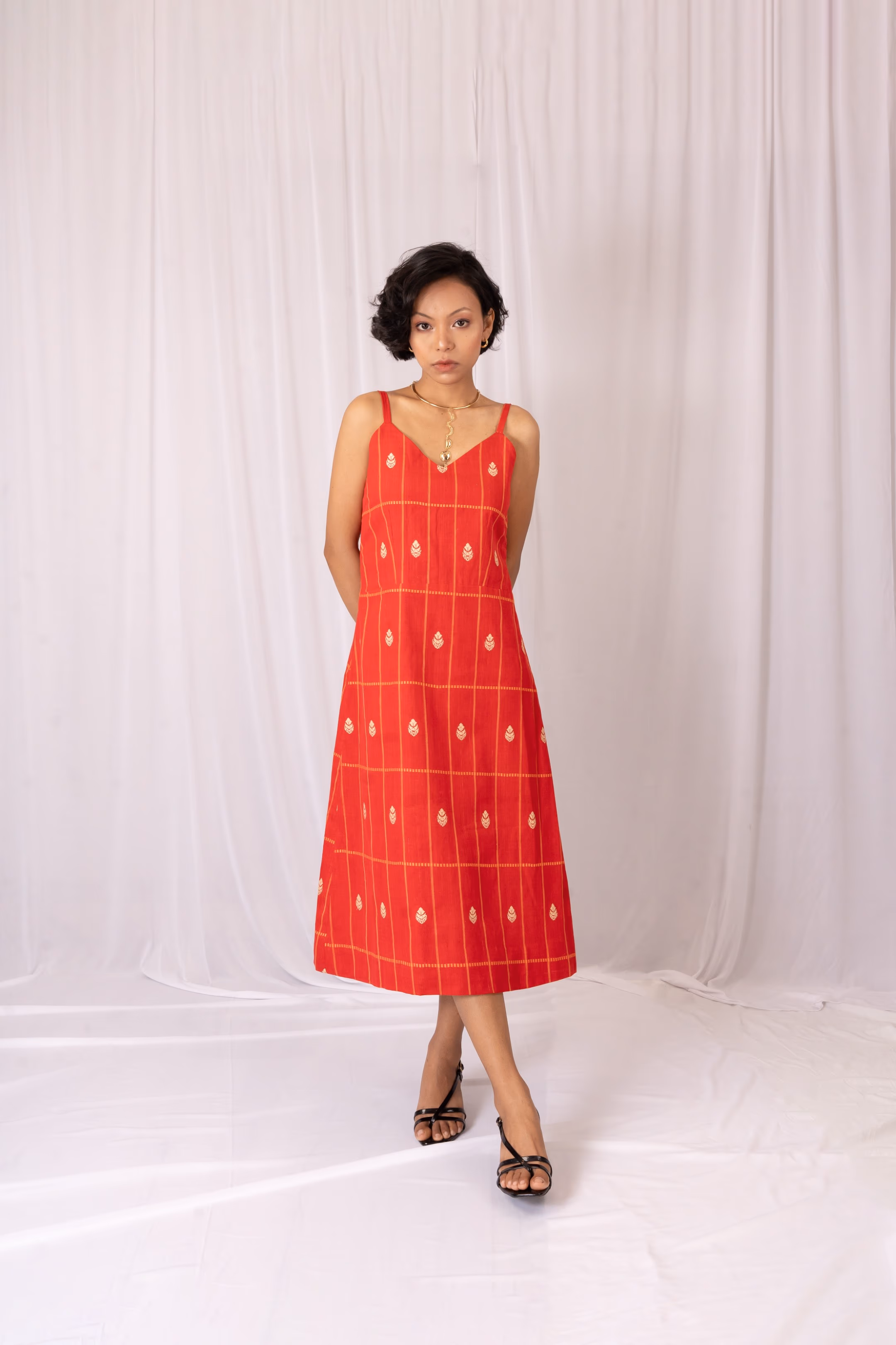 Kupahi A-LINE DRESS (কুপাহি) Red Mercerized Cotton Dress thumbnail 1