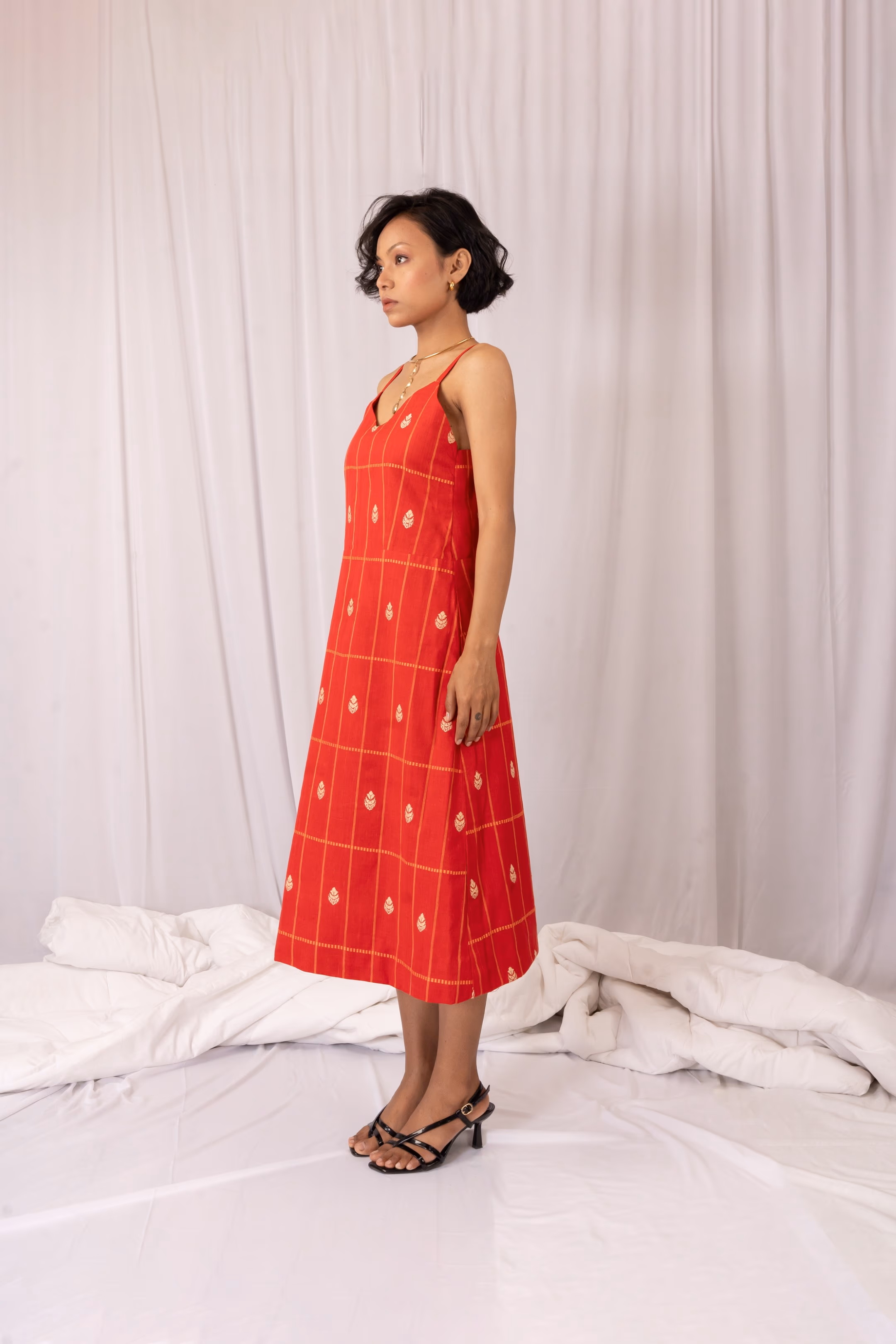 Kupahi A-LINE DRESS (কুপাহি) Red Mercerized Cotton Dress thumbnail 3
