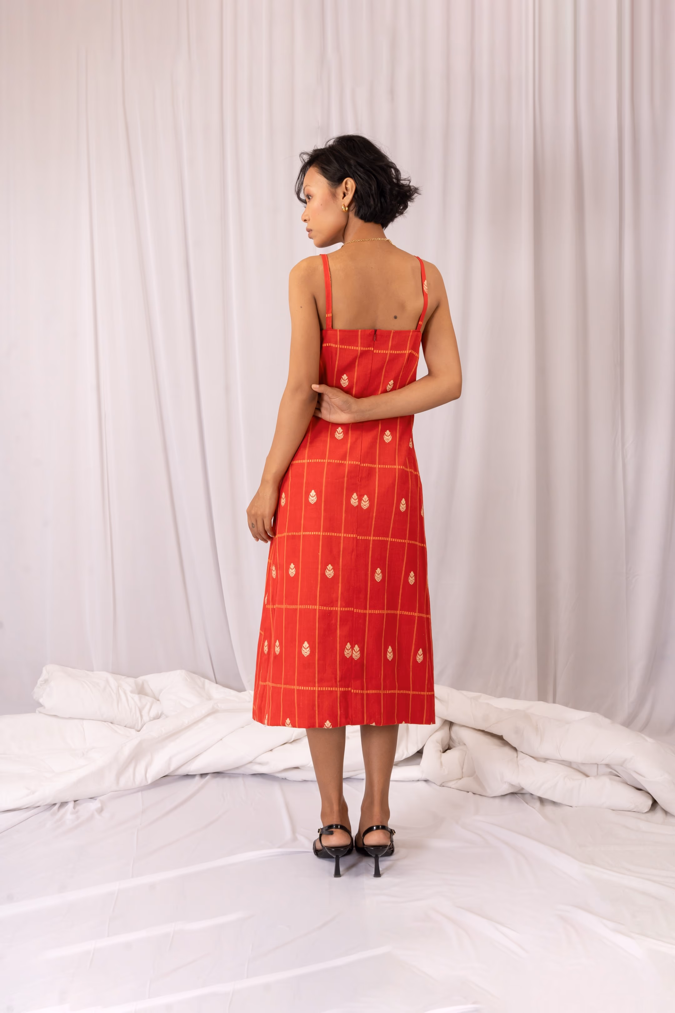Kupahi A-LINE DRESS (কুপাহি) Red Mercerized Cotton Dress thumbnail 4