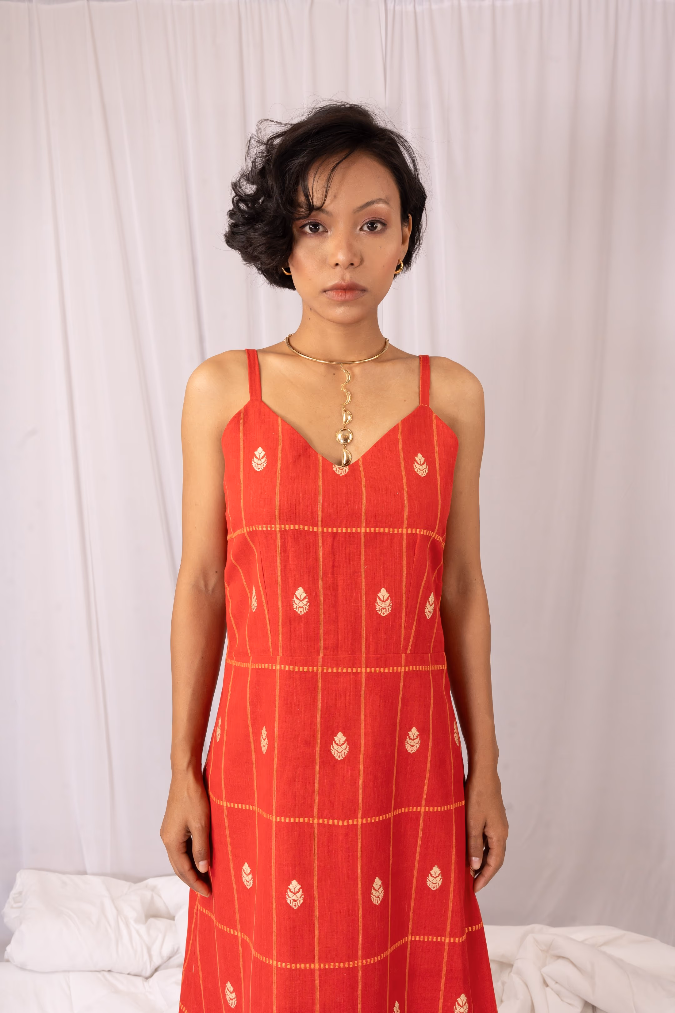 Kupahi A-LINE DRESS (কুপাহি) Red Mercerized Cotton Dress thumbnail 5