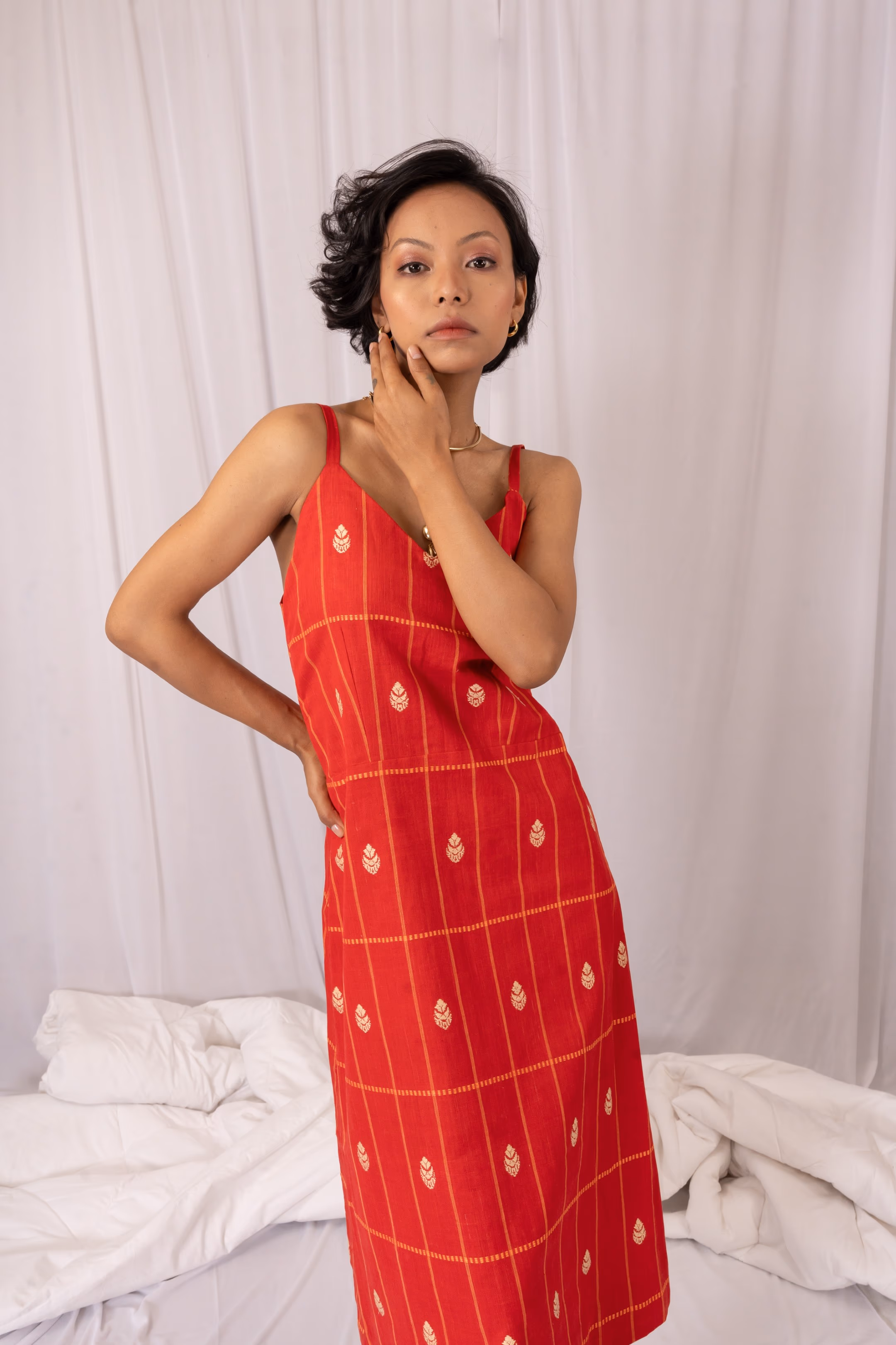 Kupahi A-LINE DRESS (কুপাহি) Red Mercerized Cotton Dress thumbnail 6