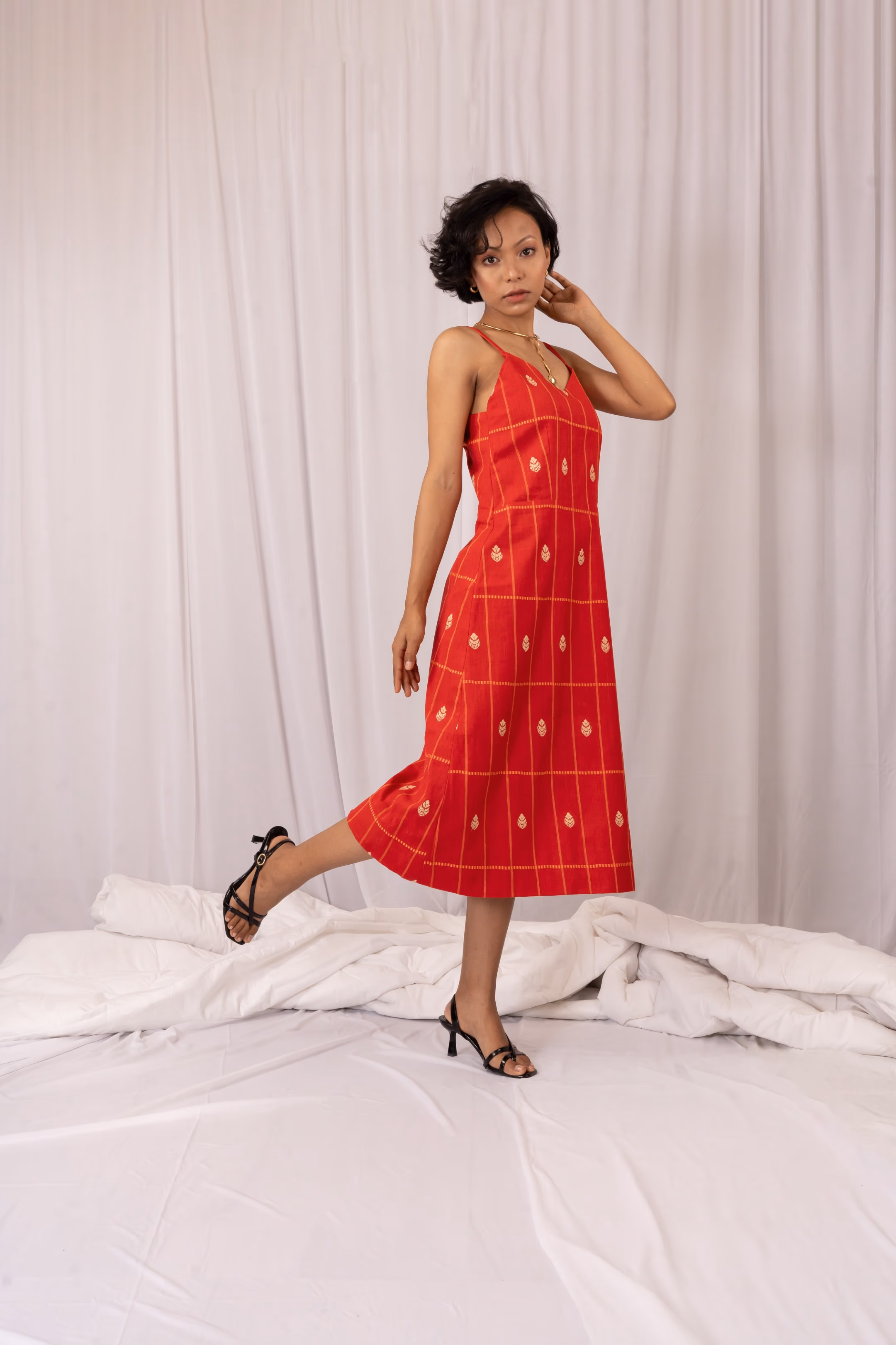 Kupahi A-LINE DRESS (কুপাহি) Red Mercerized Cotton Dress thumbnail 7