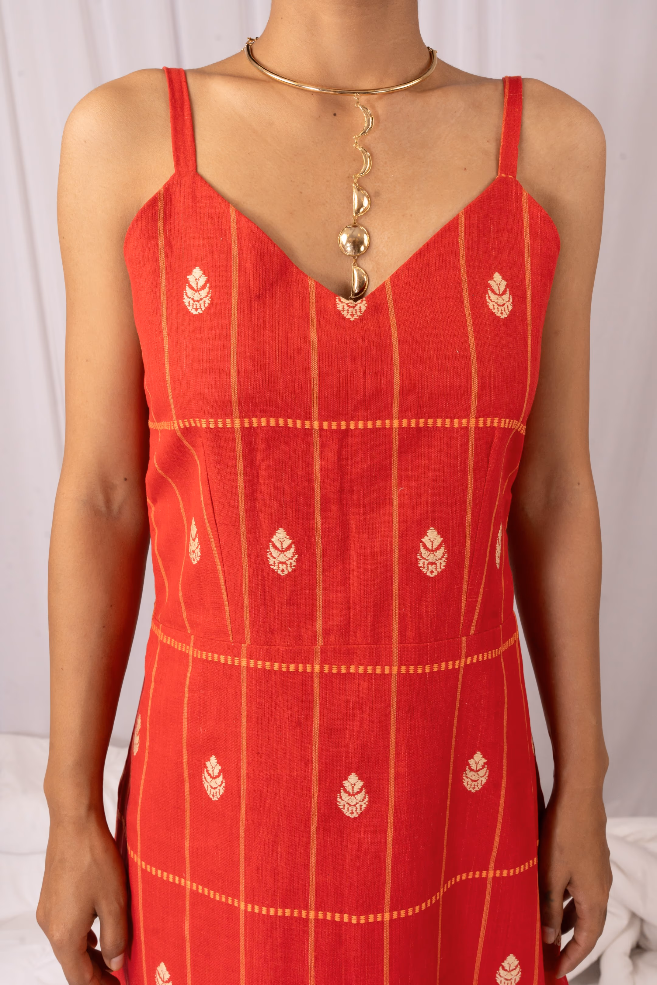 Kupahi A-LINE DRESS (কুপাহি) Red Mercerized Cotton Dress thumbnail 8