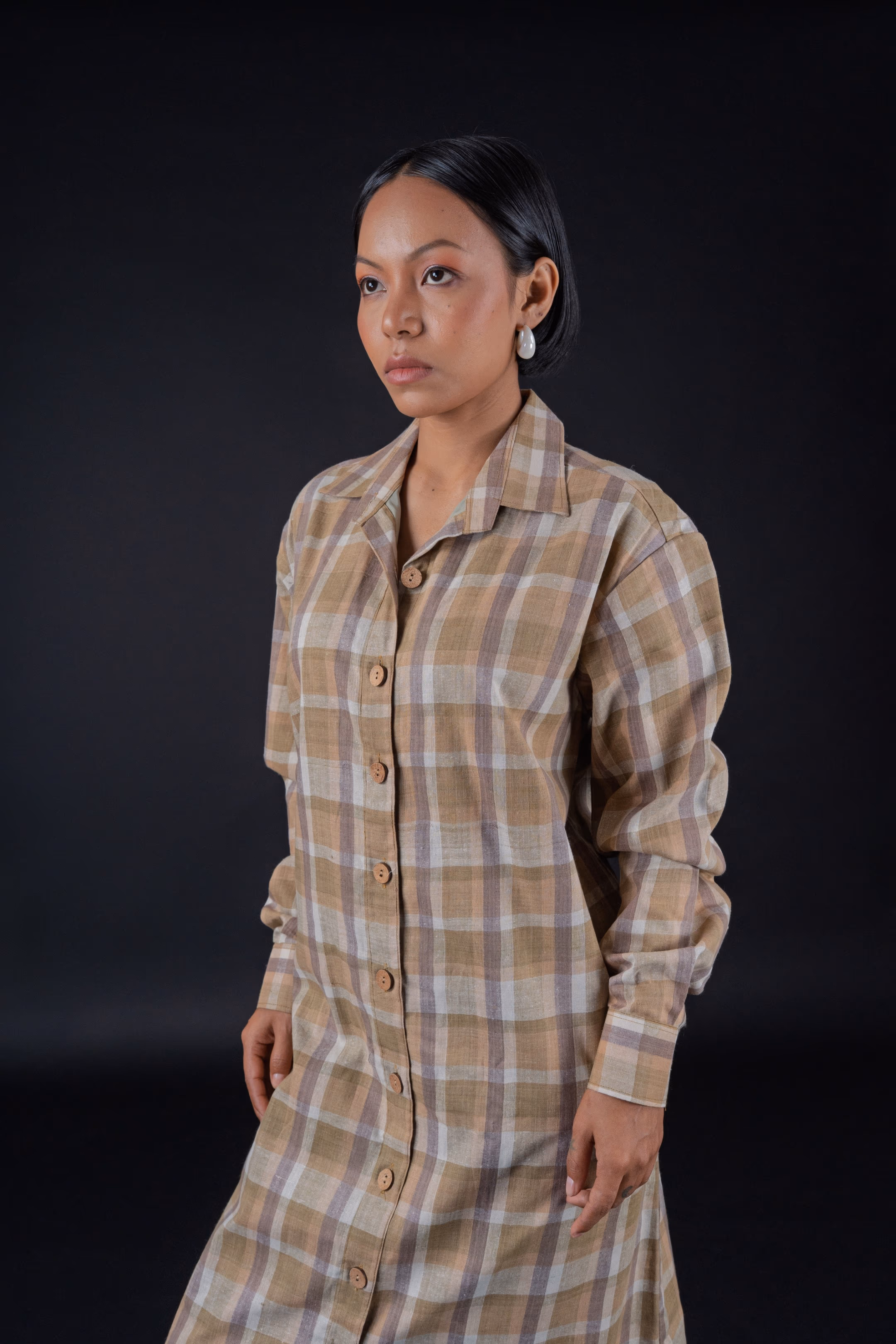 Jeruwa (জেৰুৱা) Relaxed Fit Shirt Dress in Eri Silk thumbnail 1