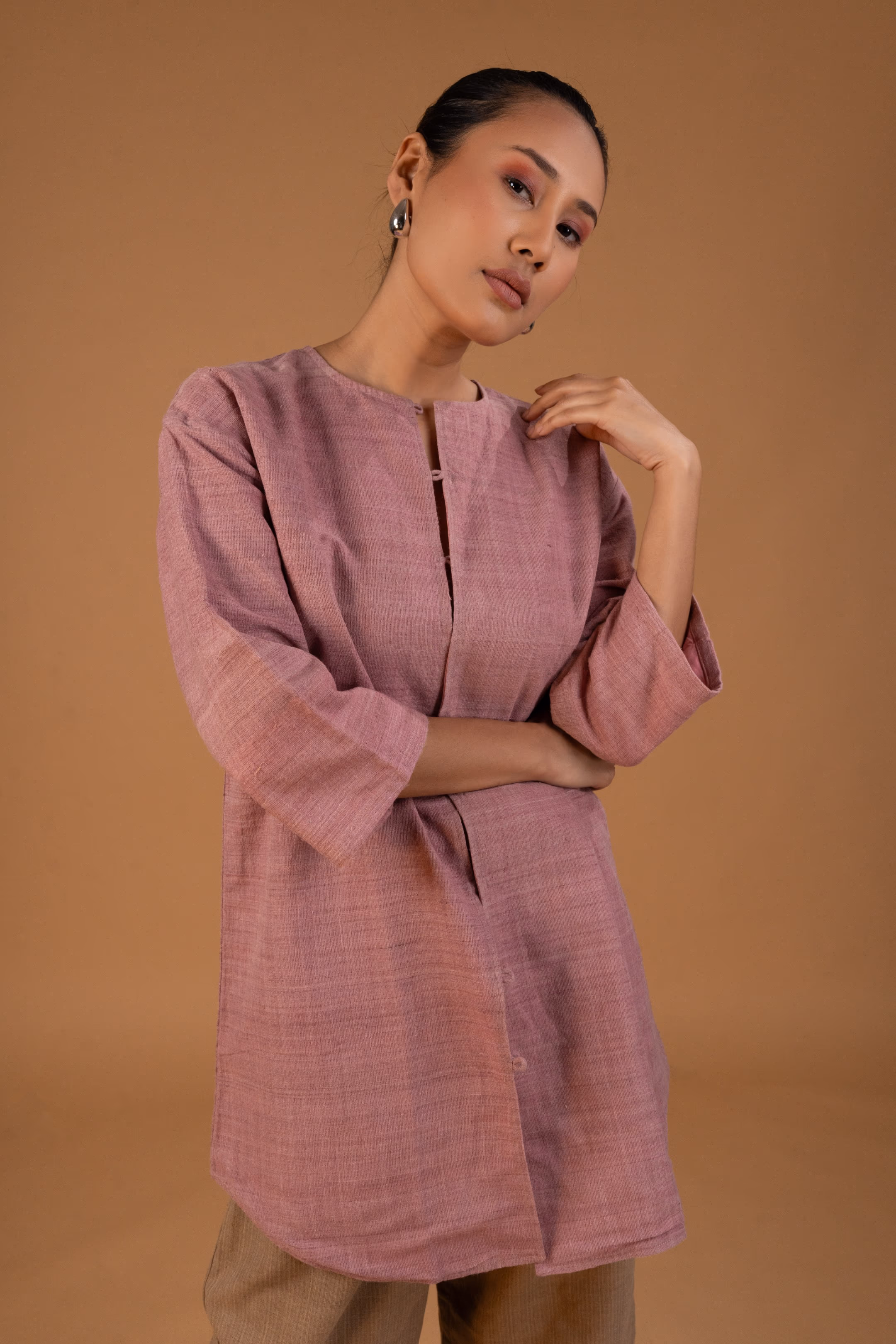 Gulapi (গুলাপী) Loose Fit Kurta Set in Pink & Brown thumbnail 1