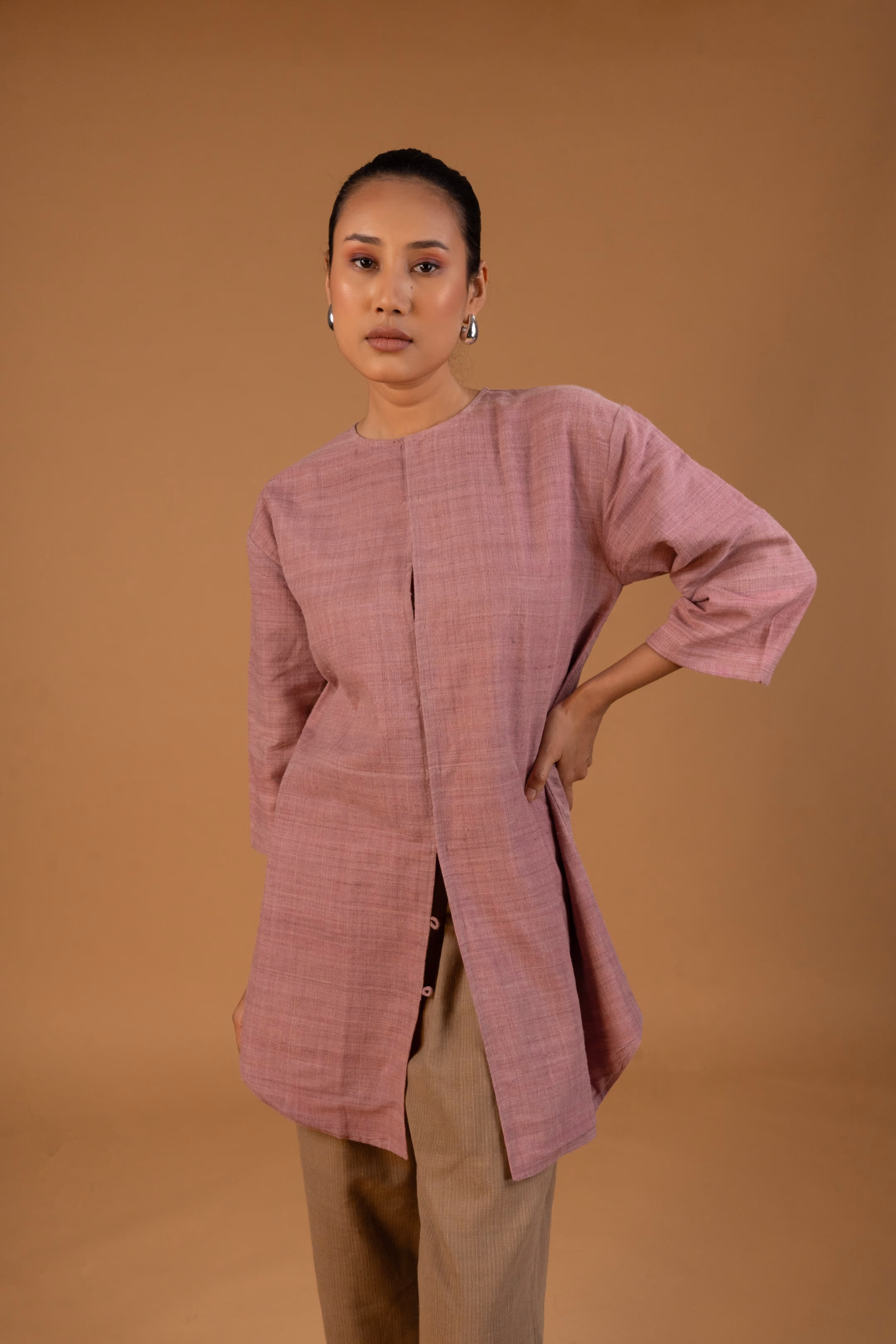 Gulapi (গুলাপী) Loose Fit Kurta Set in Pink & Brown thumbnail 7