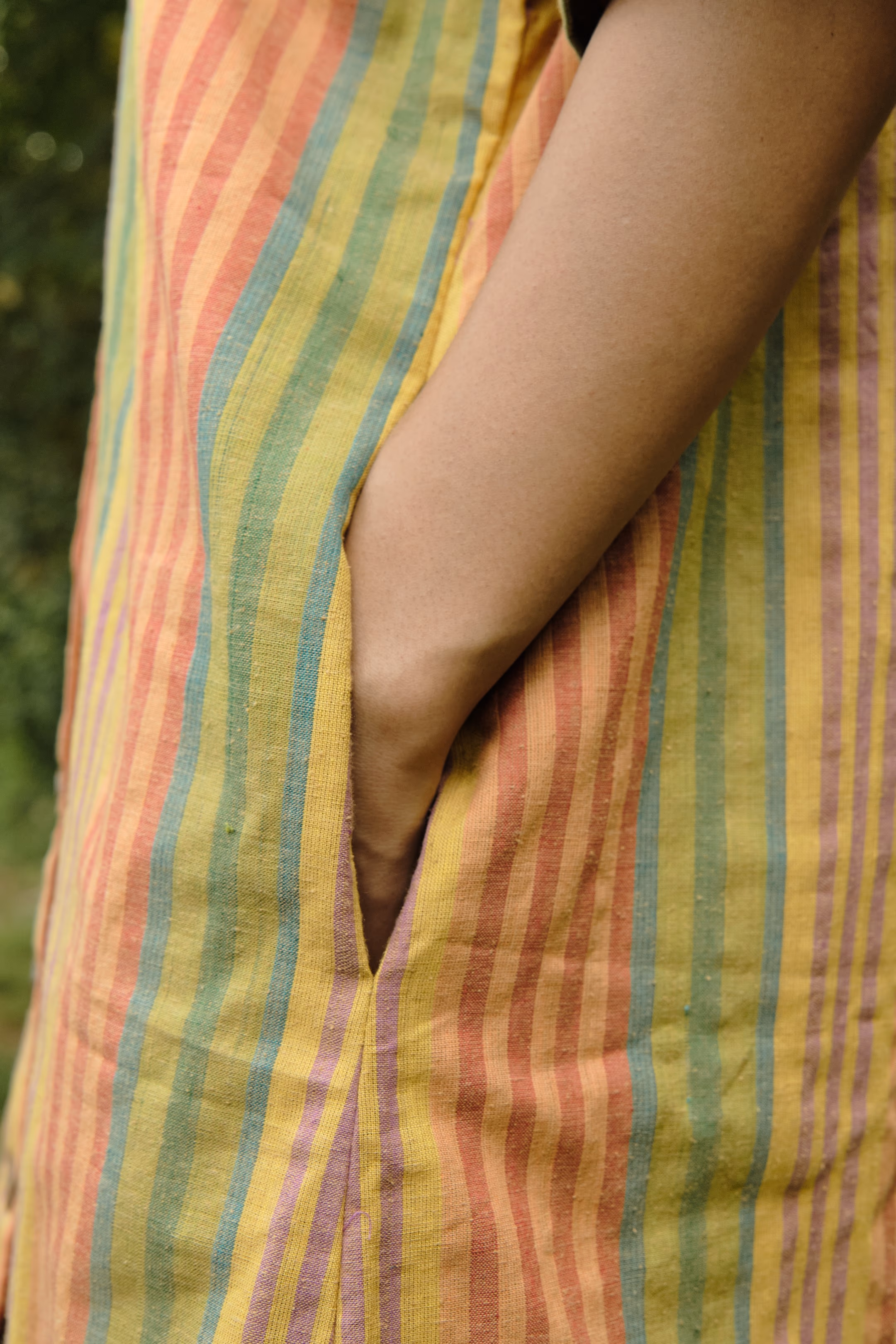 Striped Multicolored Shirt Dress Multicolor Handwoven Cotton Dress thumbnail 5