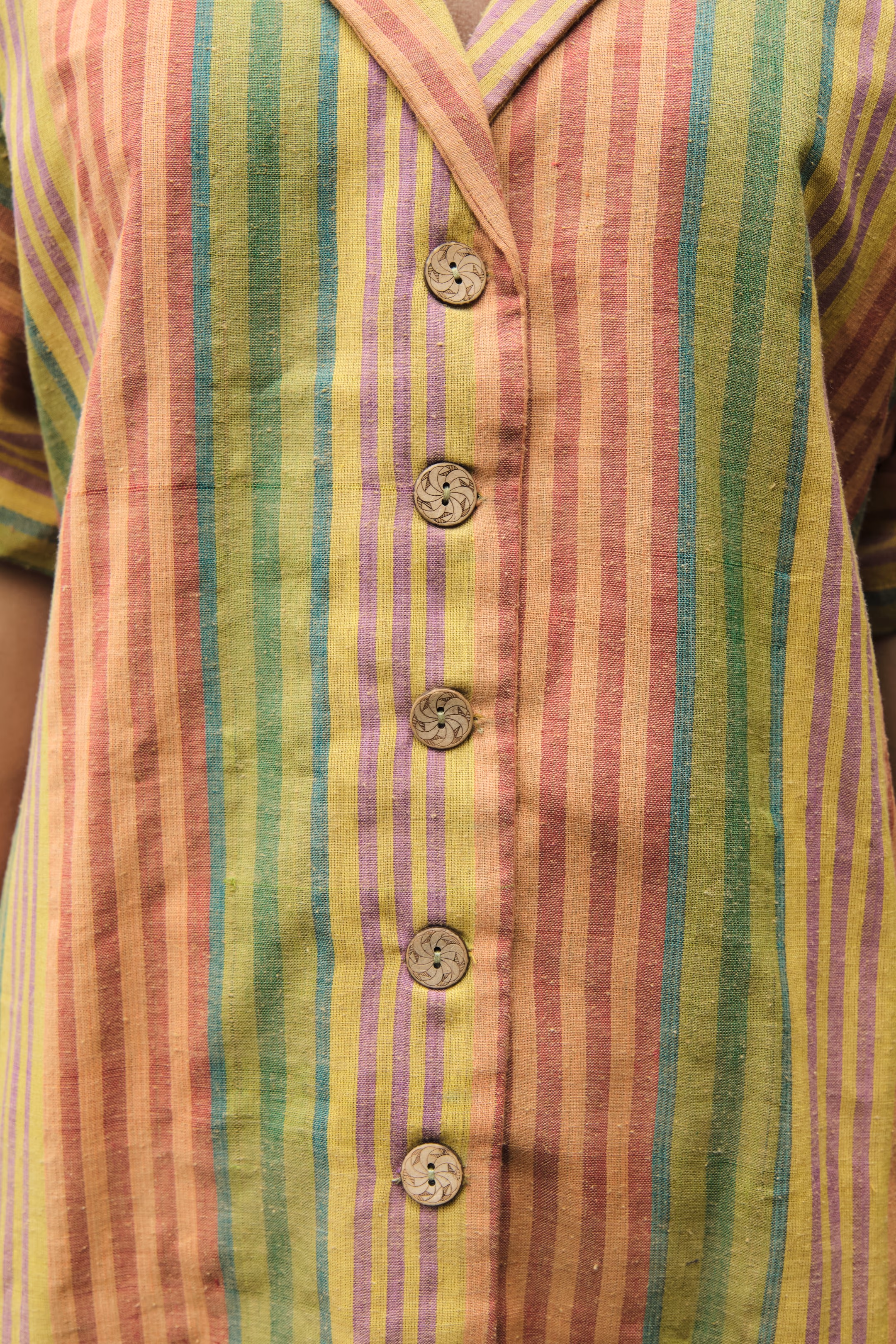 Striped Multicolored Shirt Dress Multicolor Handwoven Cotton Dress thumbnail 6