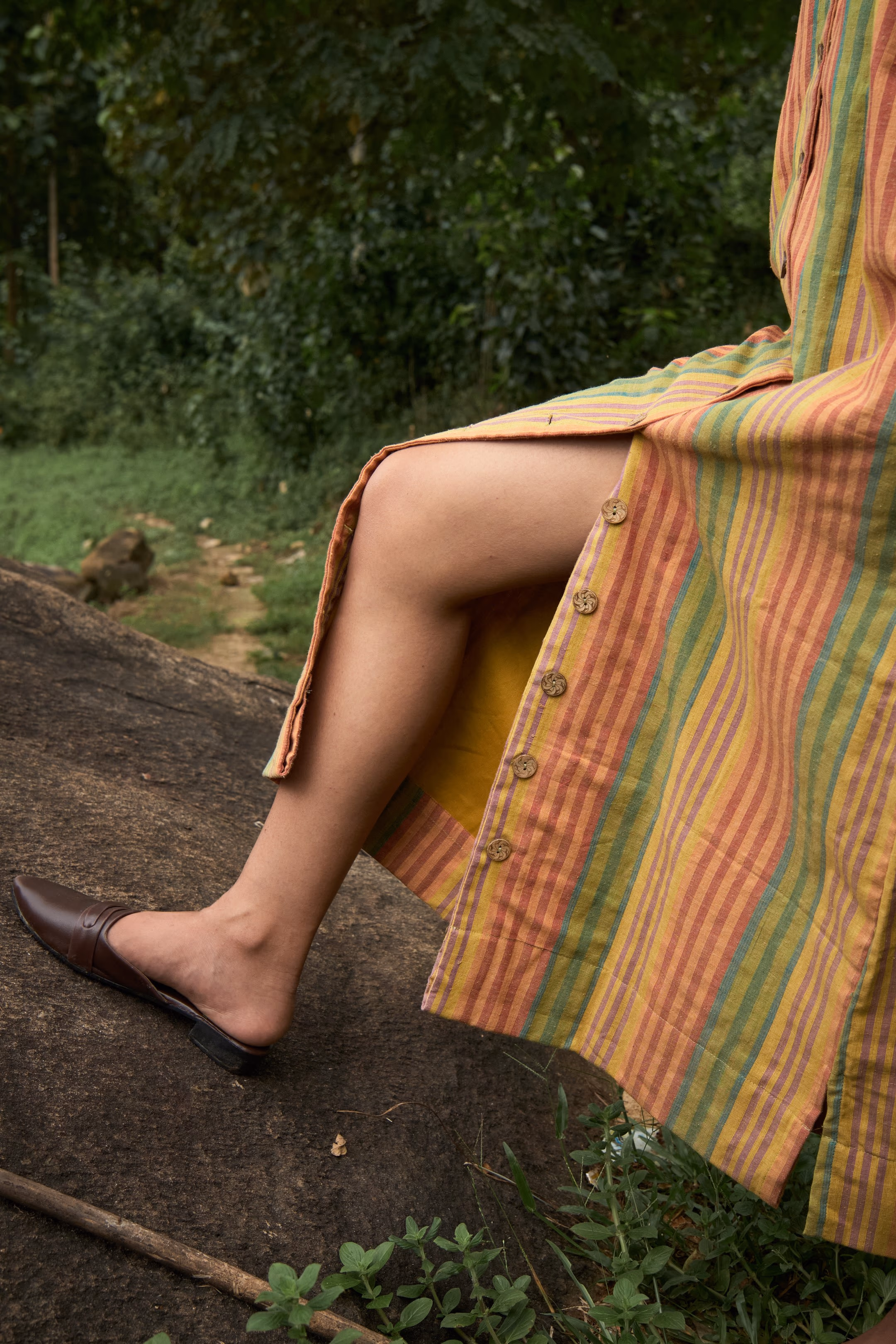 Striped Multicolored Shirt Dress Multicolor Handwoven Cotton Dress thumbnail 7
