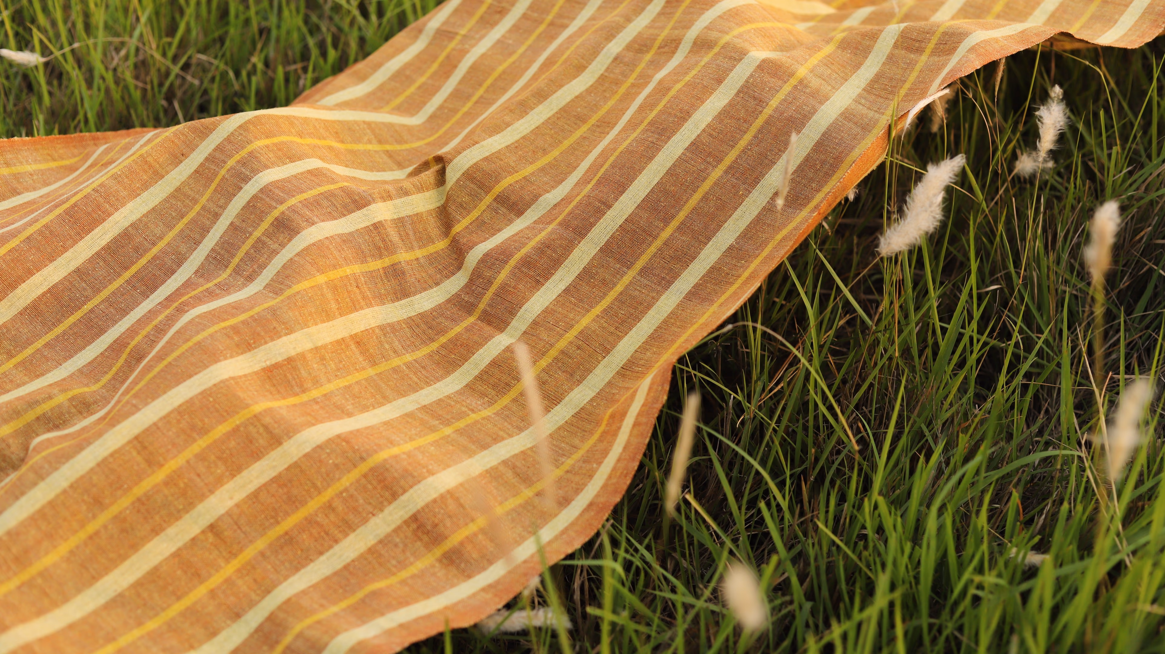 Casual Striped Eri Silk Stole Gold Pink Handwoven Wrap thumbnail 1
