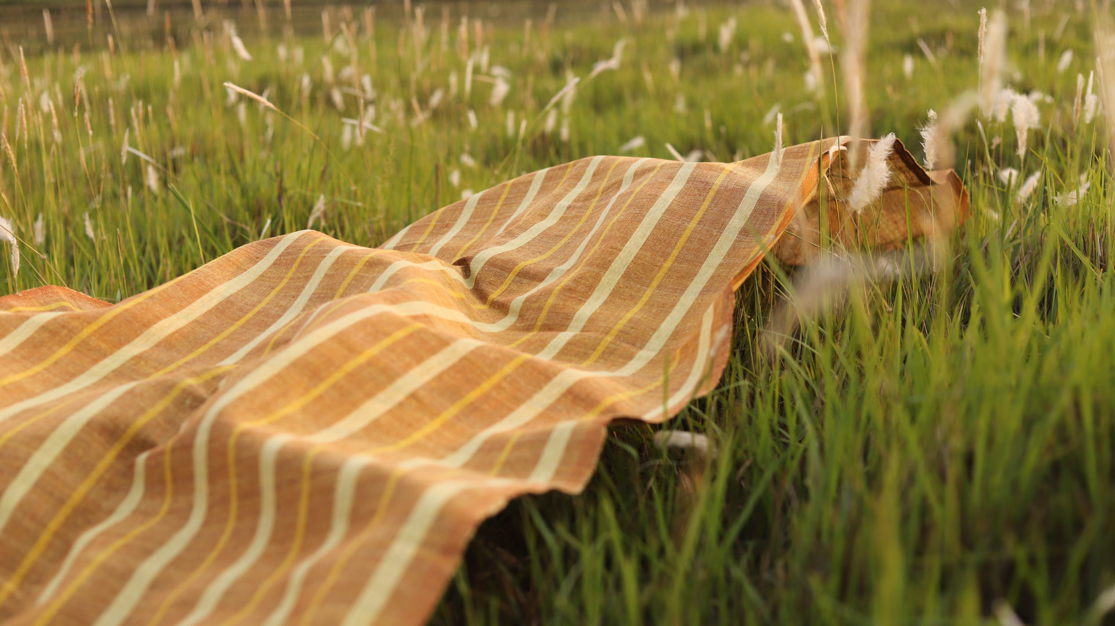 Casual Striped Eri Silk Stole Gold Pink Handwoven Wrap thumbnail 2