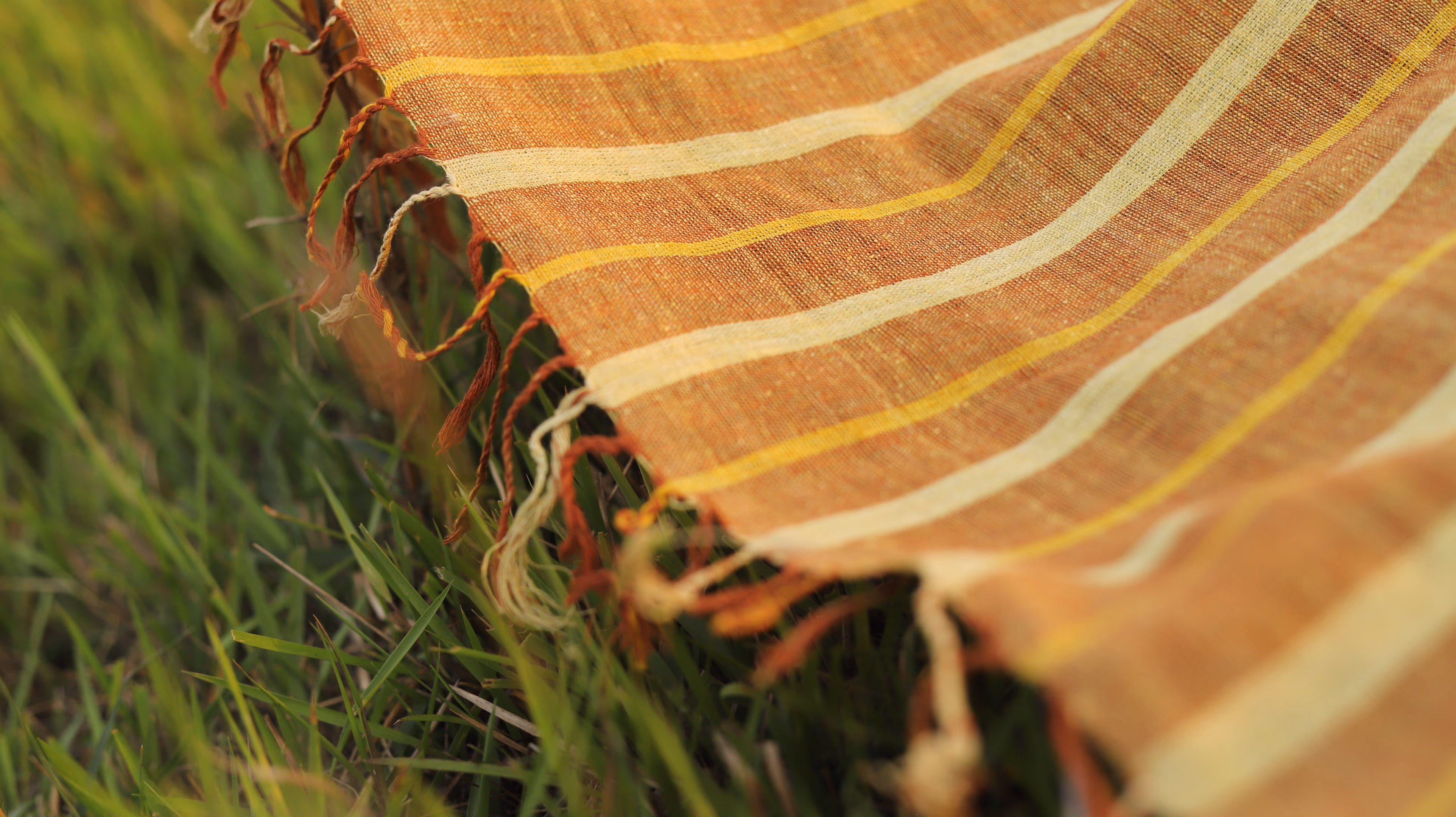 Casual Striped Eri Silk Stole Gold Pink Handwoven Wrap thumbnail 4