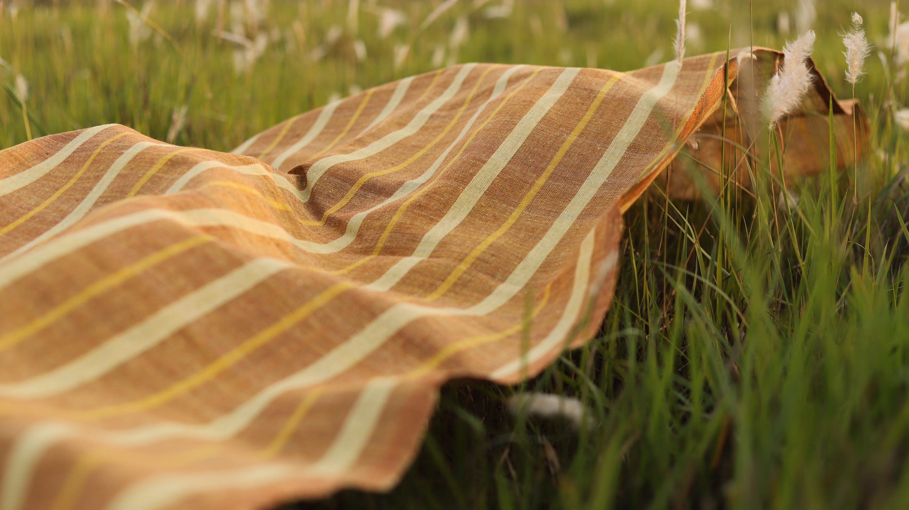 Casual Striped Eri Silk Stole Gold Pink Handwoven Wrap thumbnail 5