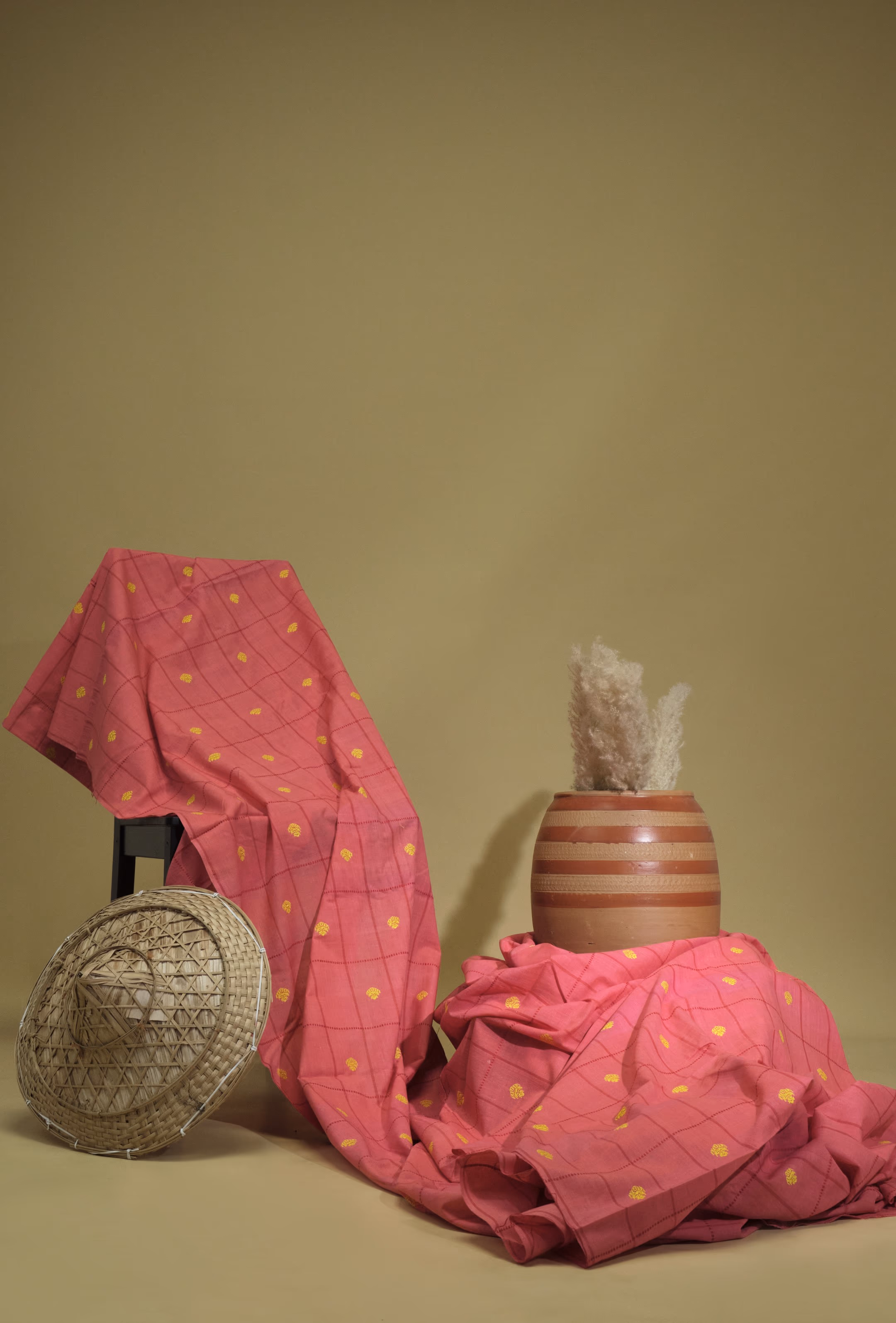 Mercerized Cotton Junbiri Gari Checkered Fabric Pink thumbnail 2
