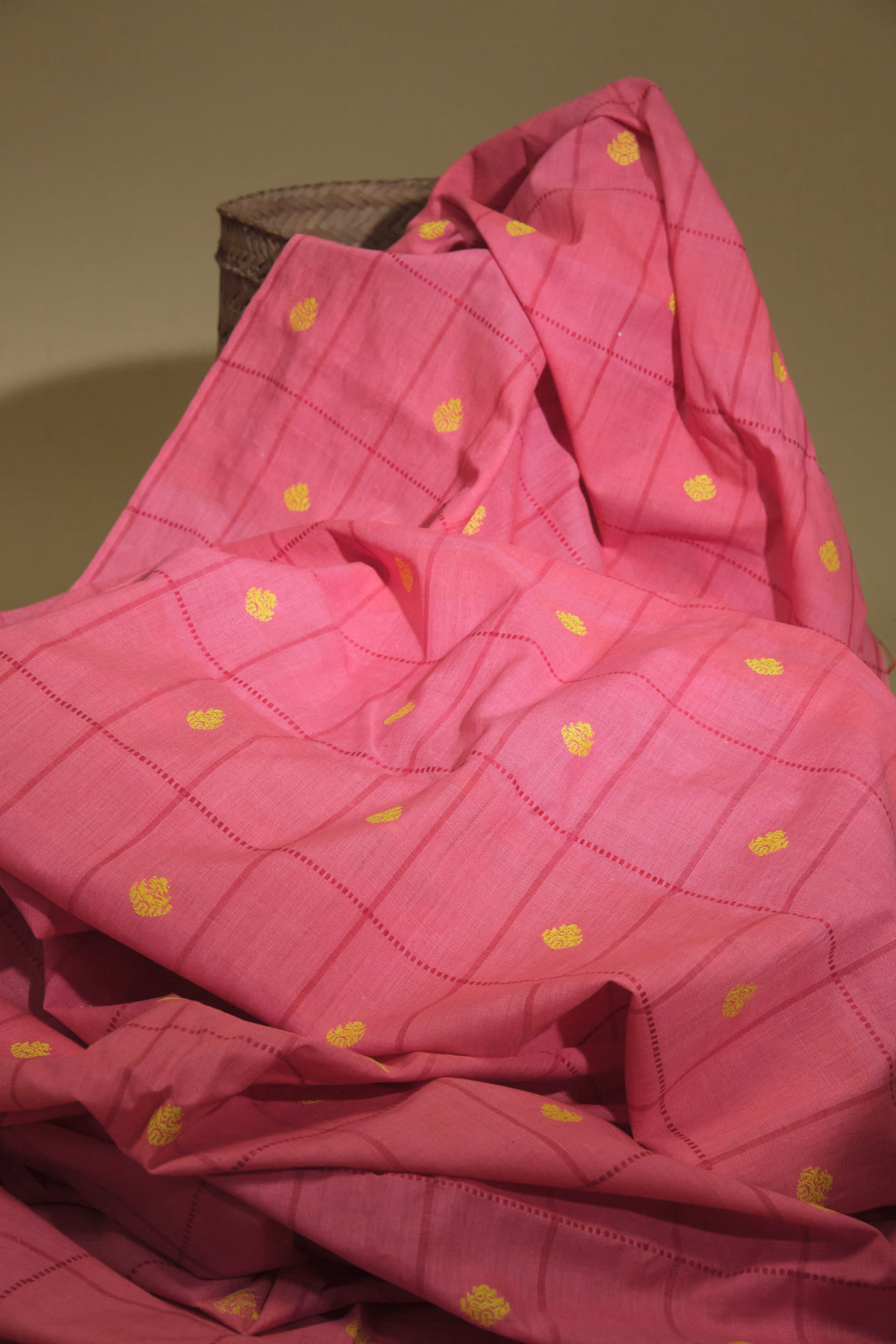 Mercerized Cotton Junbiri Gari Checkered Fabric Pink thumbnail 3