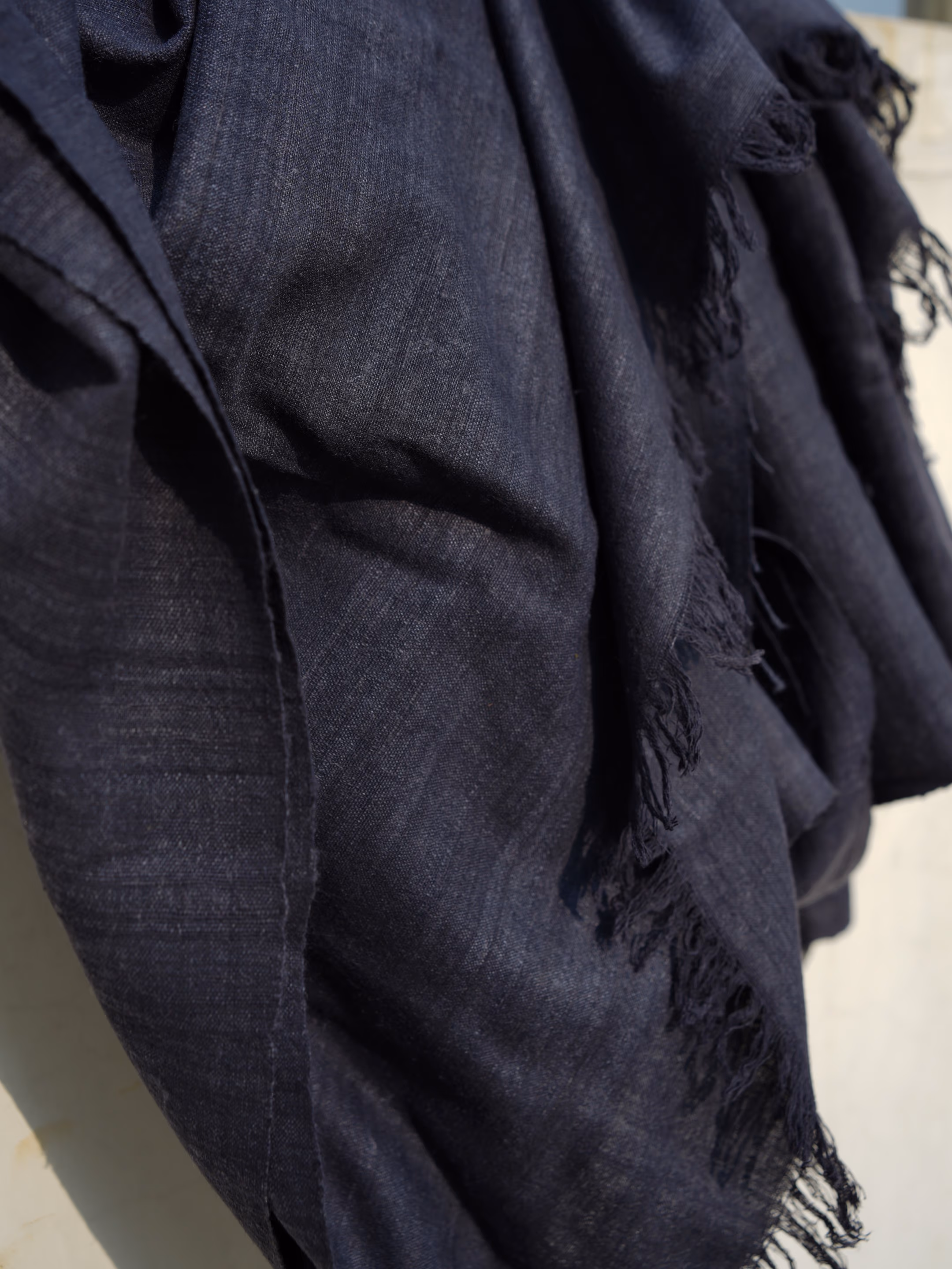 Charcoal Dyed Eri Silk Fabric Grey Handwoven Textile thumbnail 1