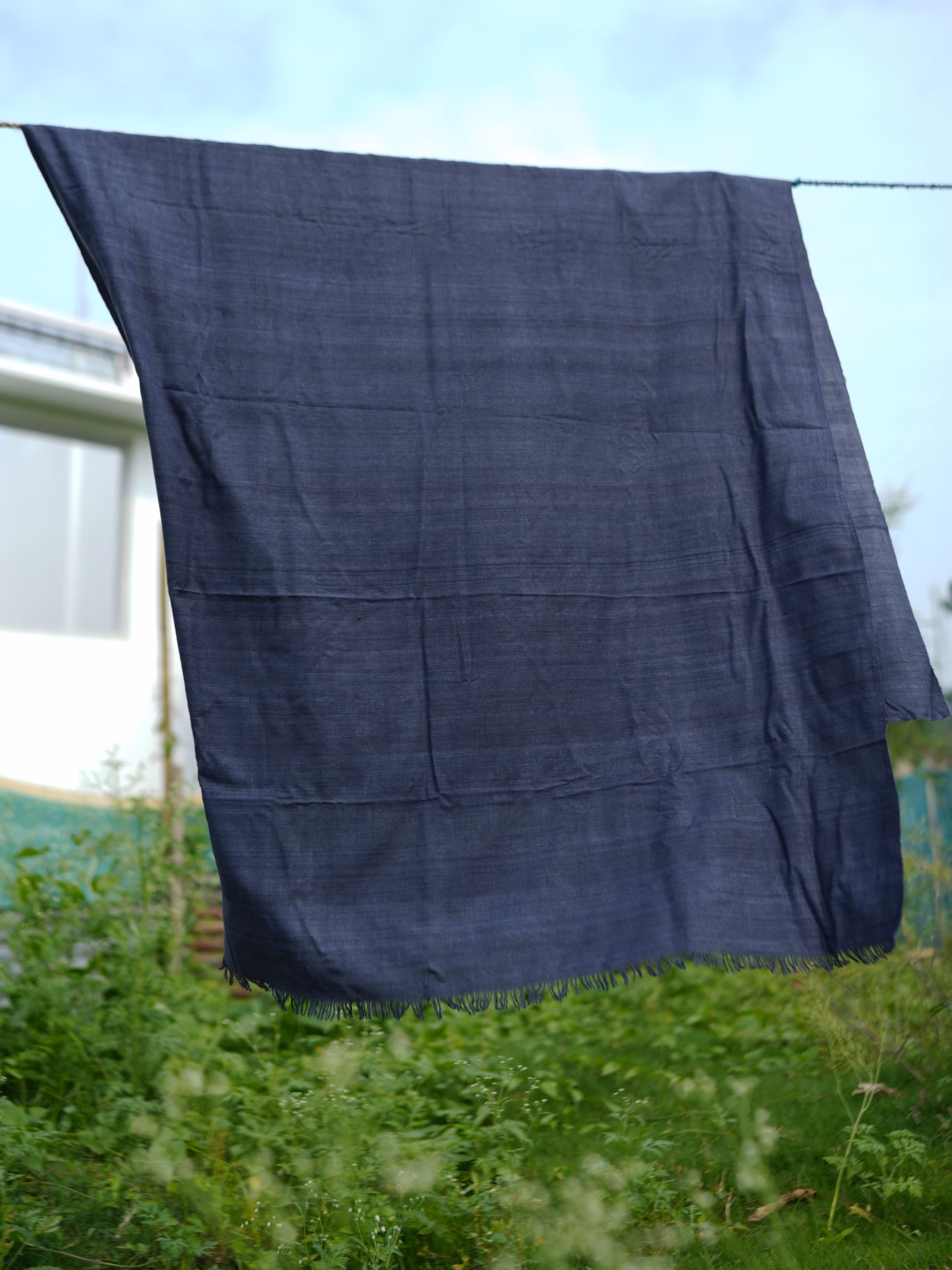 Charcoal Dyed Eri Silk Fabric Grey Handwoven Textile thumbnail 2